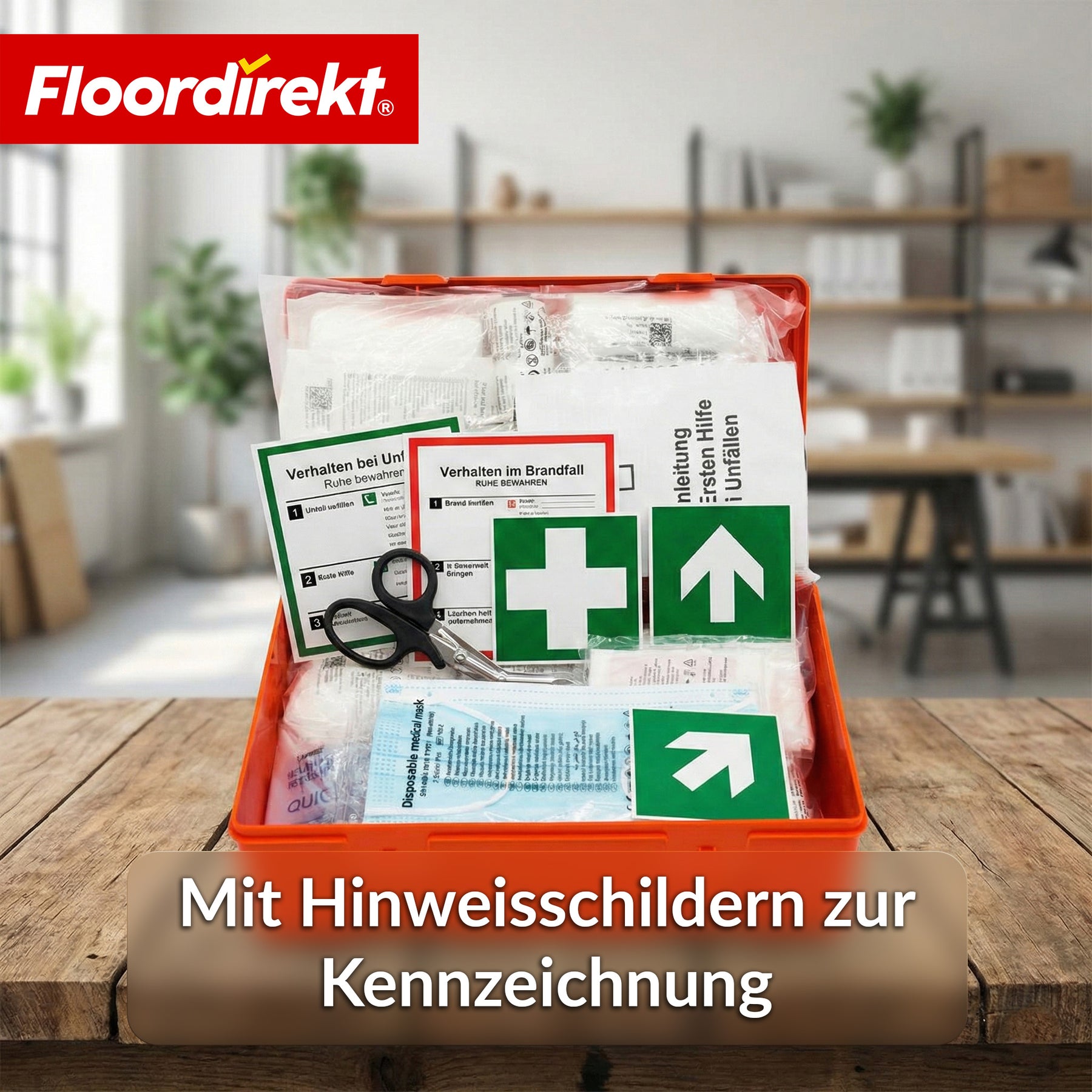 Erste-Hilfe-Koffer | DIN 13157:2021 | Verbandskasten mit Wandhalterung & ISO-Aufklebern