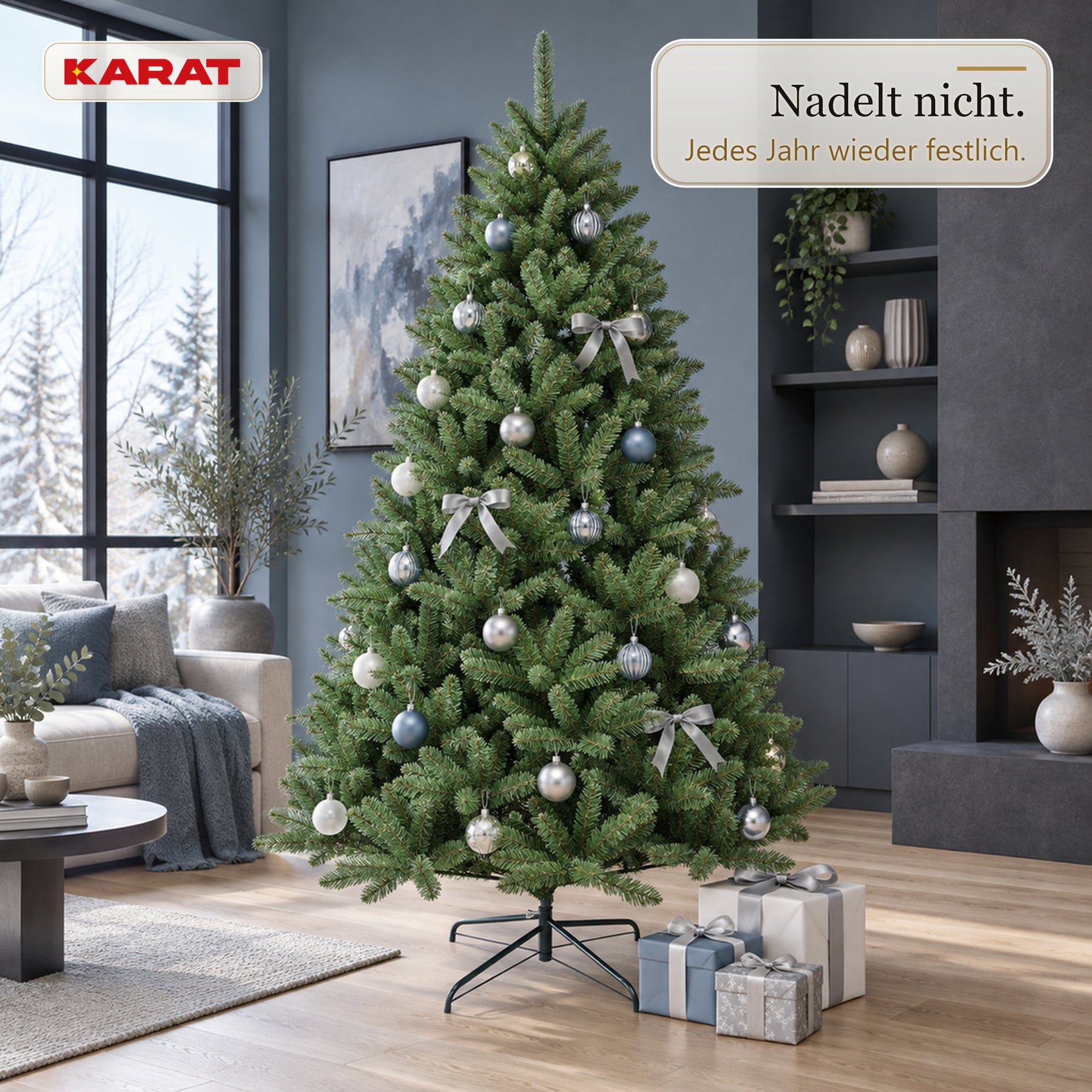 Künstlicher Weihnachtsbaum | Evergreen | Dichte Fichtenoptik mit Metallständer | 150–240 cm