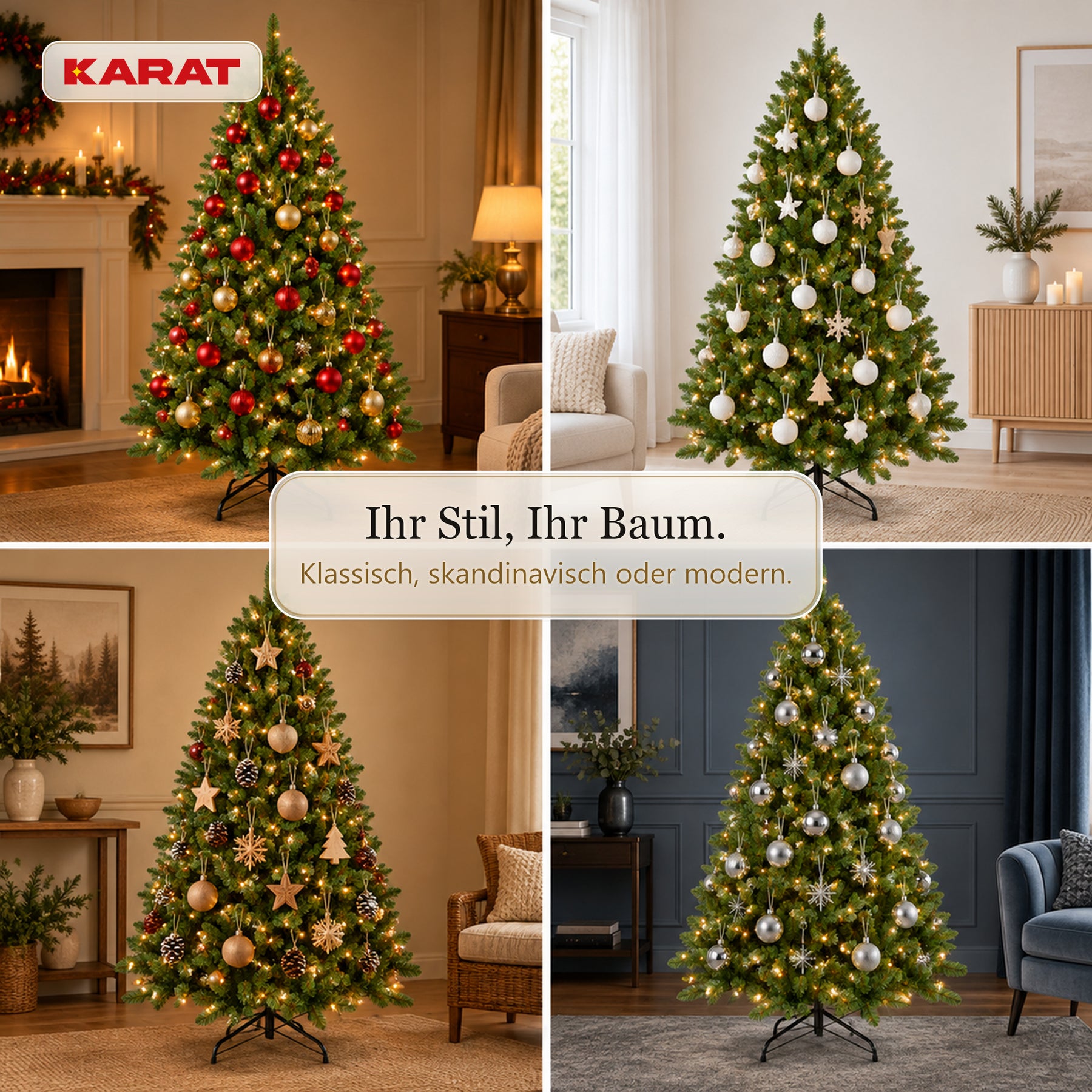 Künstlicher Weihnachtsbaum mit LED-Beleuchtung | Evergreen | Warmweiße LEDs & Metallständer | 150–240 cm
