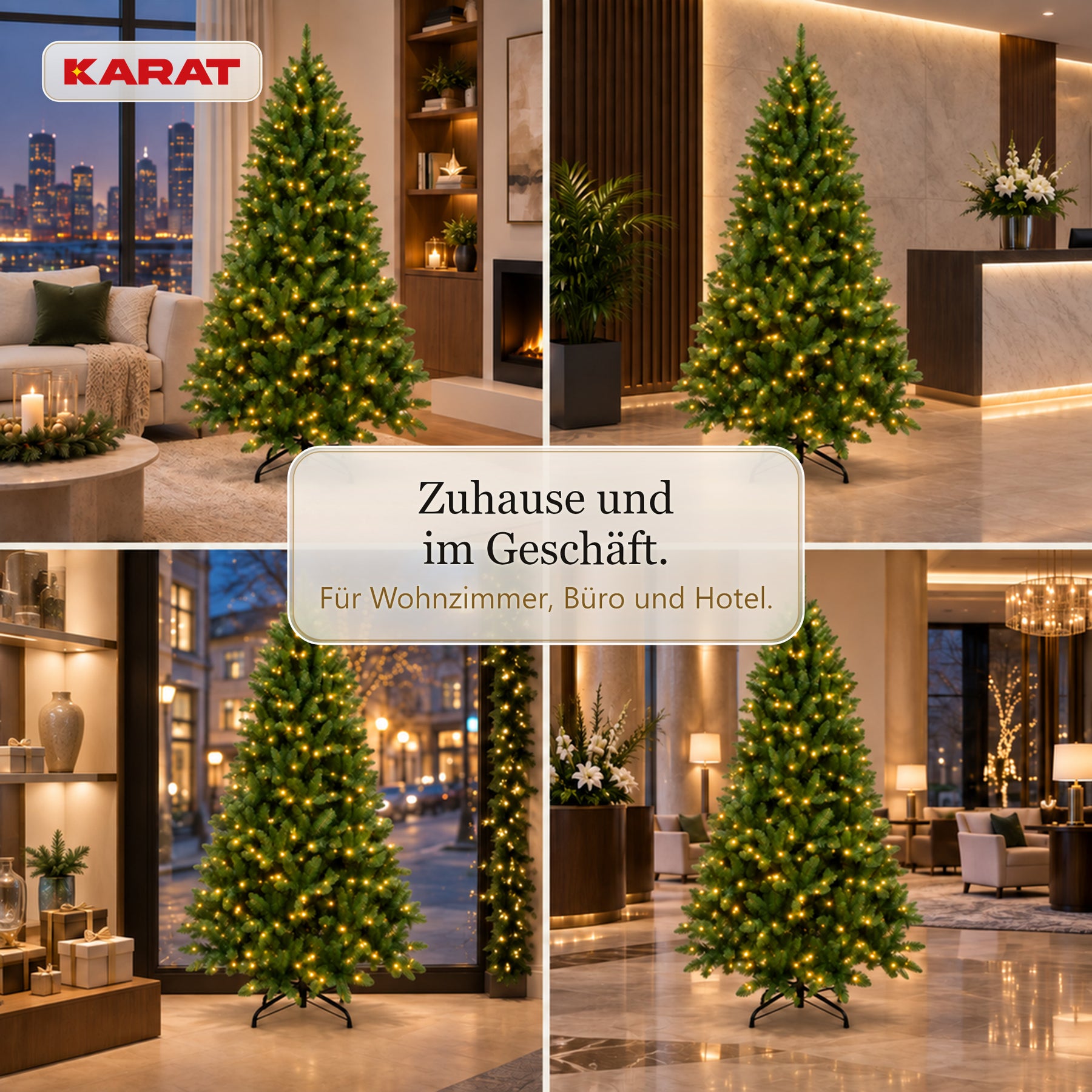 Künstlicher Weihnachtsbaum mit LED-Beleuchtung | Evergreen | Warmweiße LEDs & Metallständer | 150–240 cm