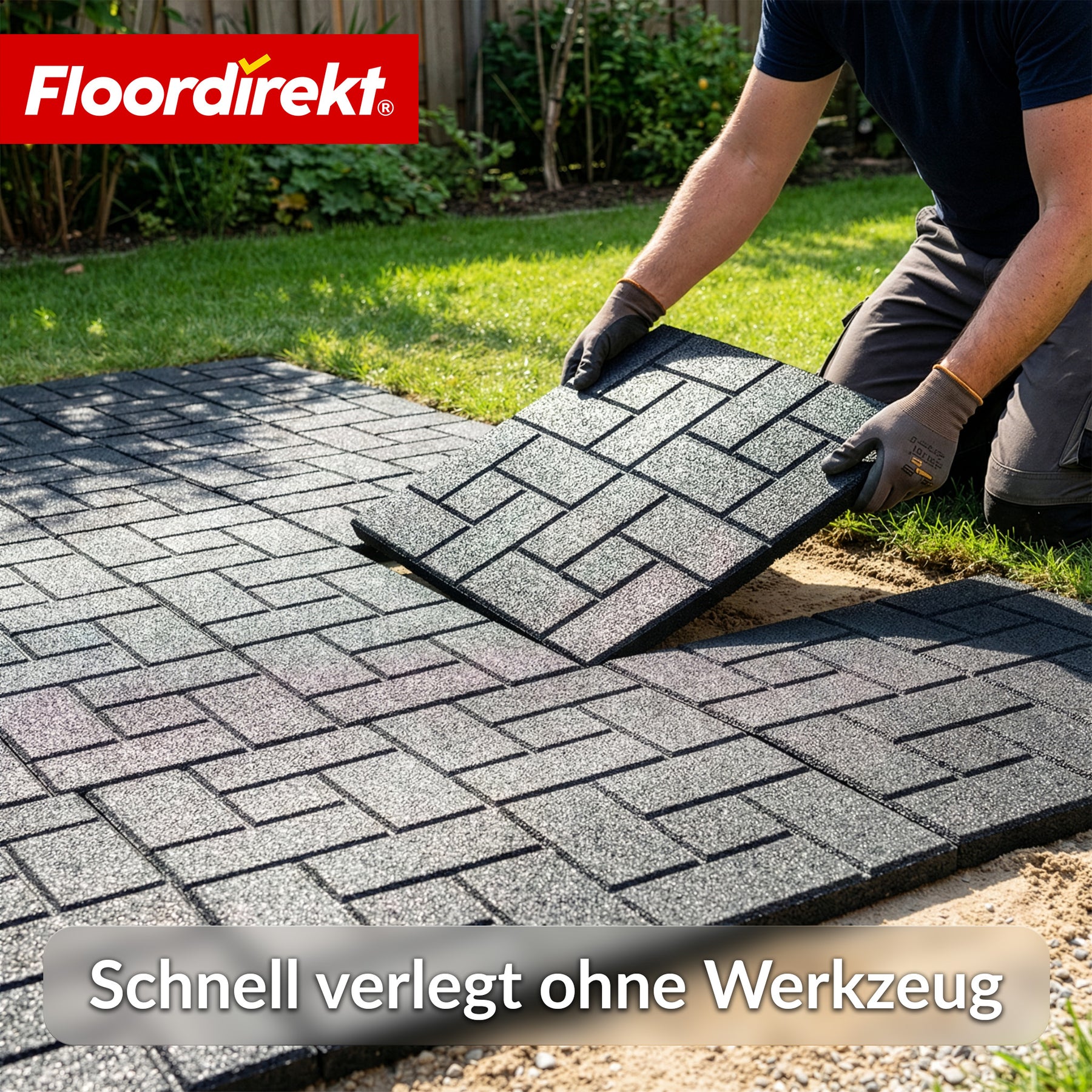 Fallschutzmatte | Paving Tile | 50x50 cm 25 mm | Gummiplatte in Pflasterstein-Optik | Terrasse, Garten & Außenbereich