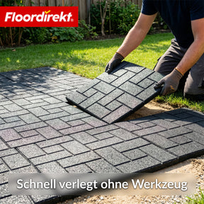 Fallschutzmatte | Paving Tile | 50x50 cm 25 mm | Gummiplatte in Pflasterstein-Optik | Terrasse, Garten & Außenbereich