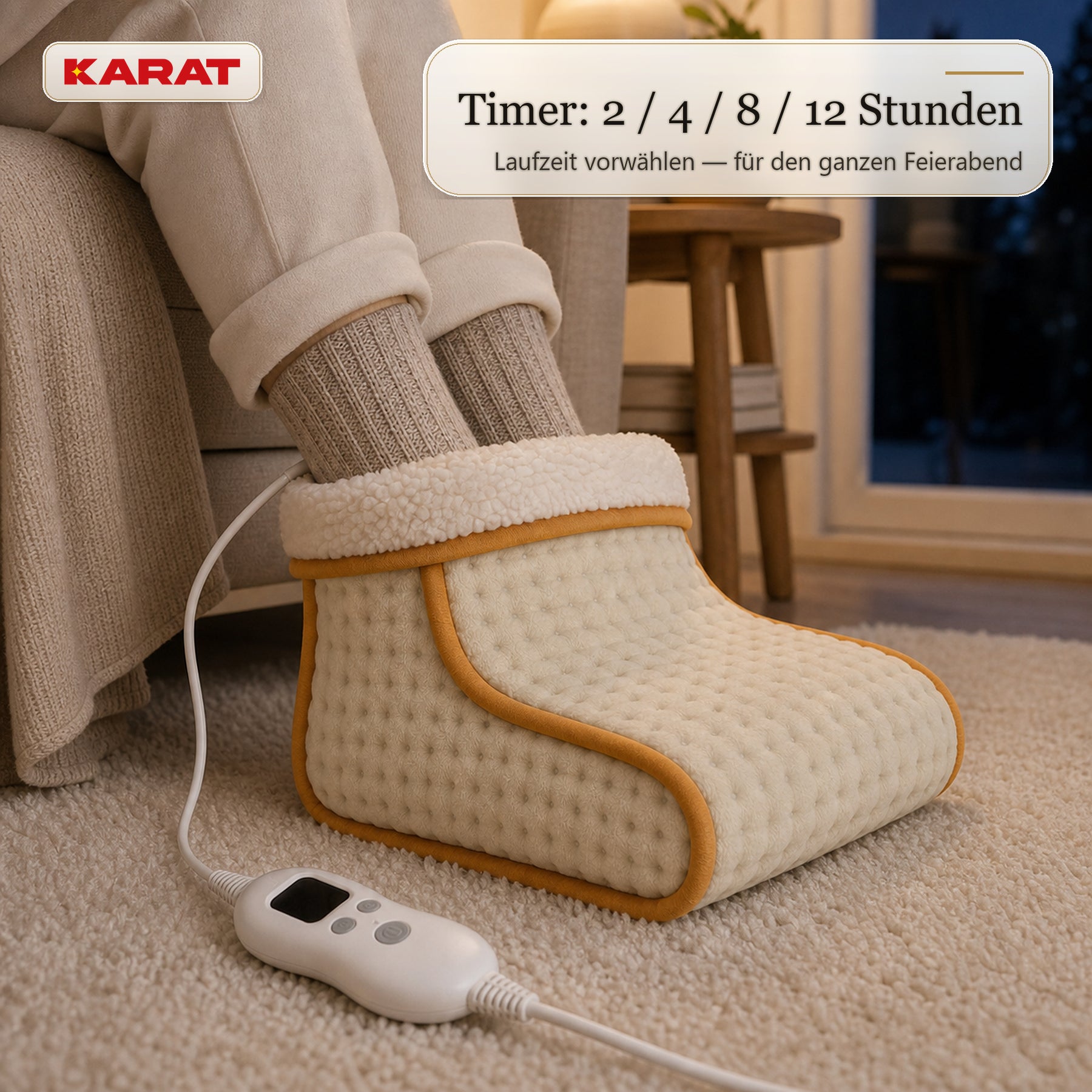 Elektrischer Fußwärmer | Fjord | 6 Heizstufen bis 55 °C, Timer & Sherpa-Futter | 4 Farben