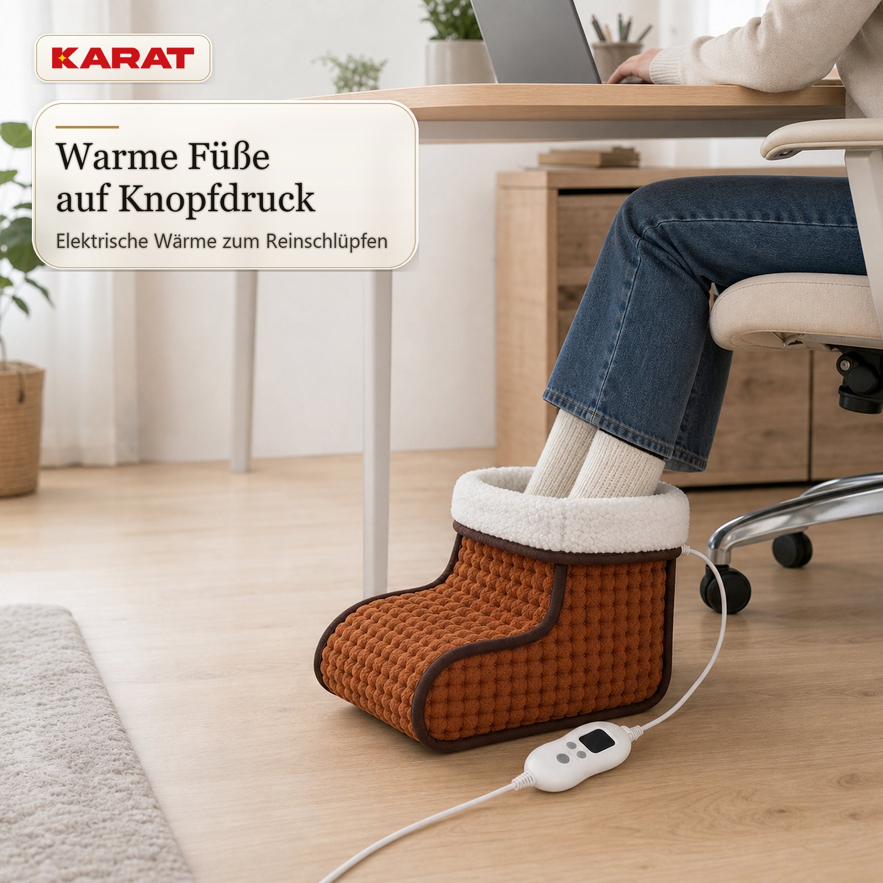 Elektrischer Fußwärmer | Fjord | 6 Heizstufen bis 55 °C, Timer & Sherpa-Futter | 4 Farben