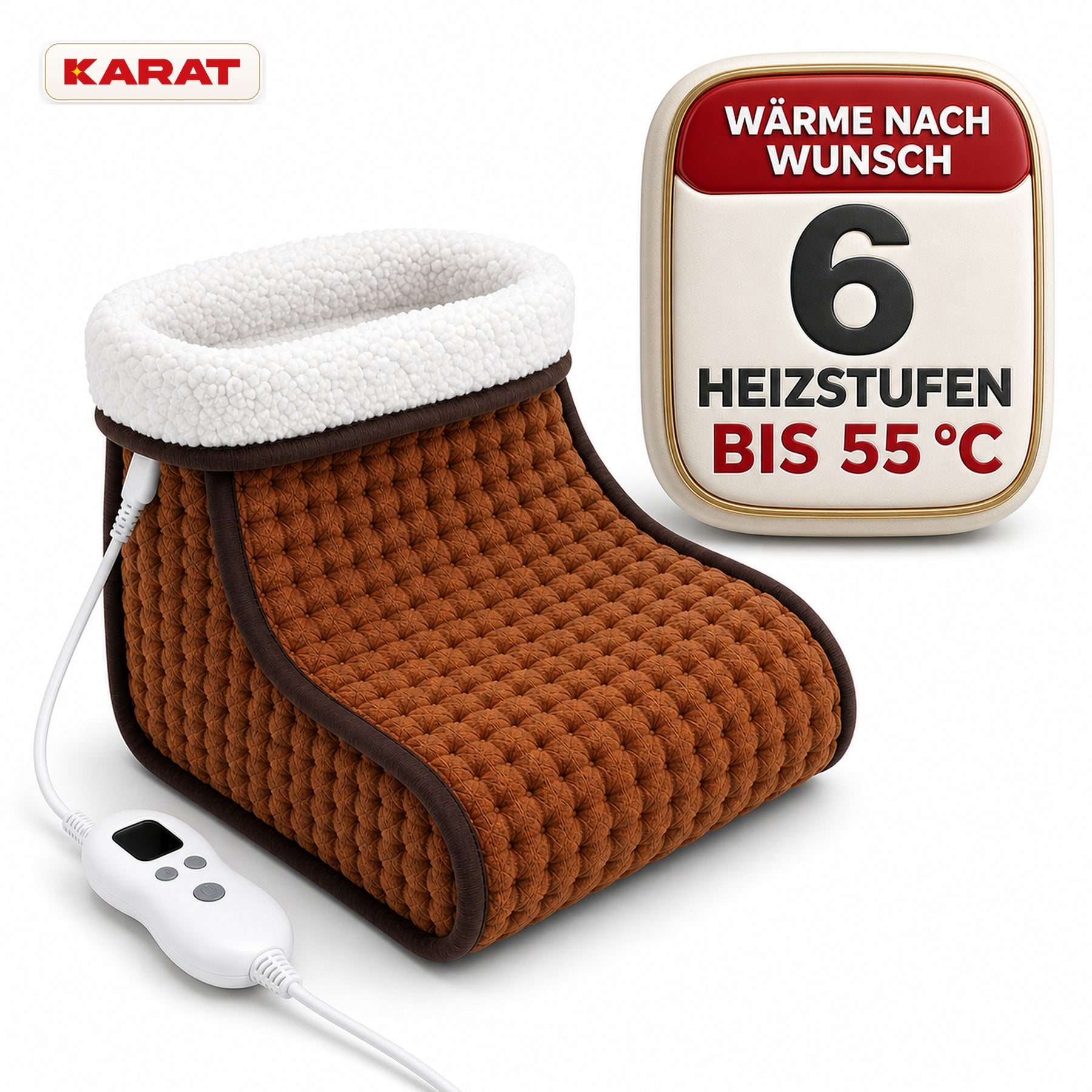 Elektrischer Fußwärmer | Fjord | 6 Heizstufen bis 55 °C, Timer & Sherpa-Futter | 4 Farben