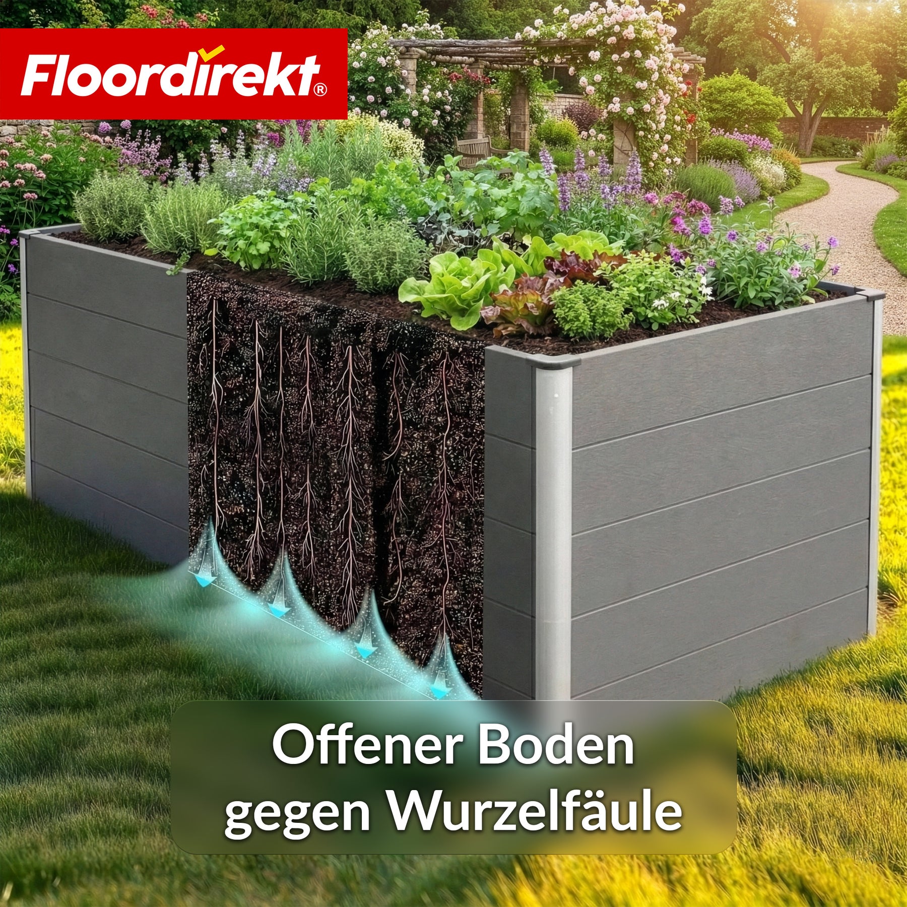 WPC-Hochbeet | Delos | 150 x 70 x 75 cm | Extra stabil mit Stützstange | Anthrazit | Mit Aluminium-Eckprofilen
