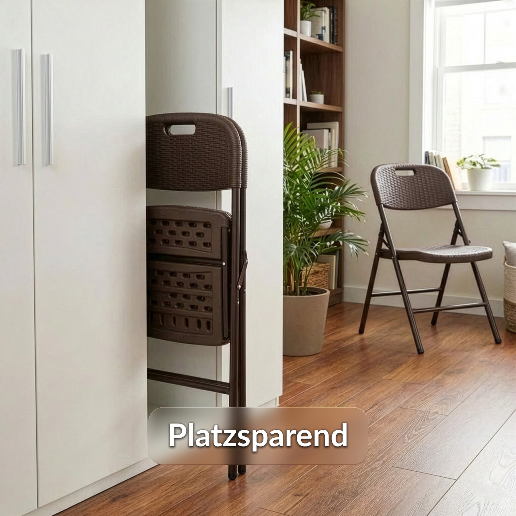 Klappstuhl 2er Set | Niigata | Brauner Gartenstuhl klappbar in Rattan-Optik