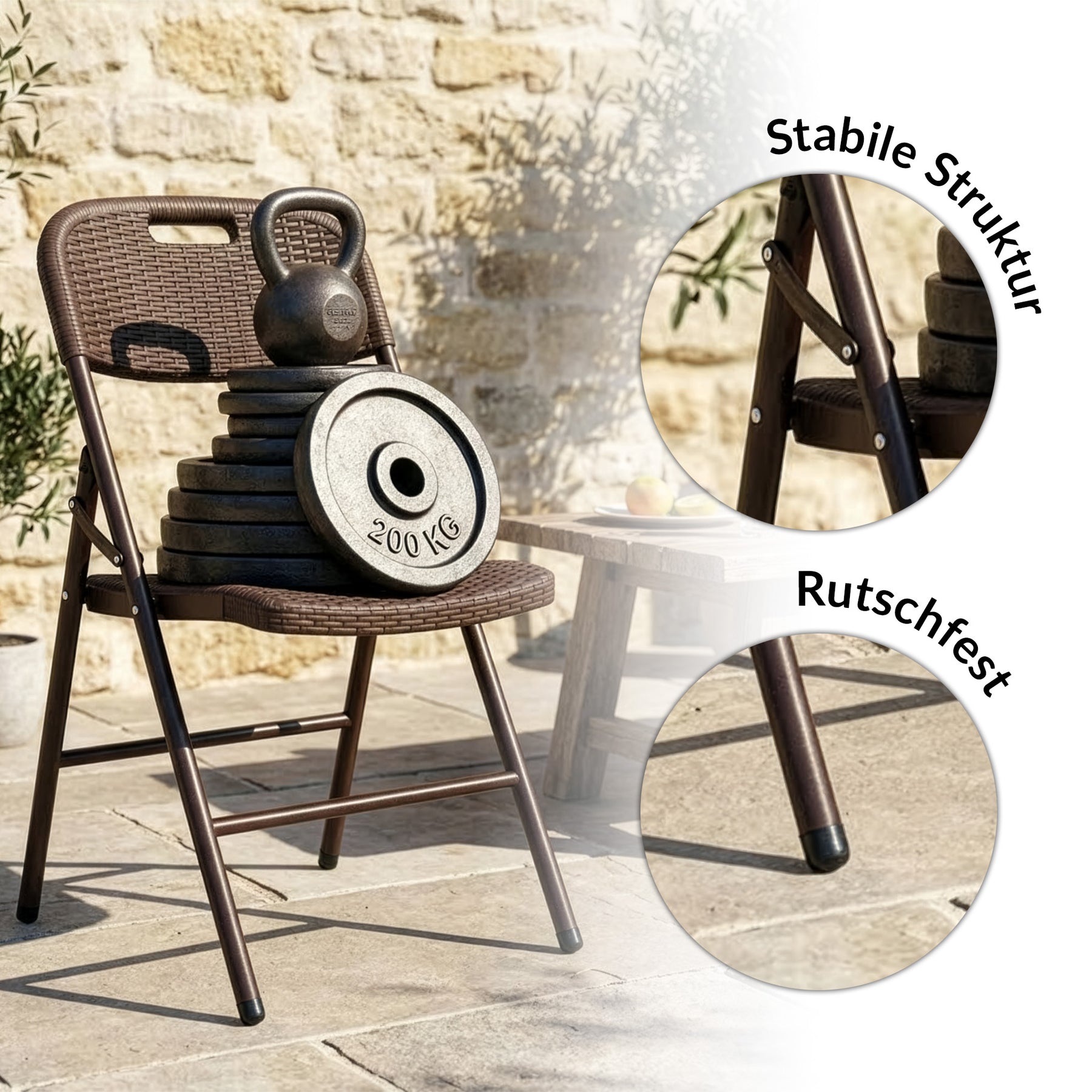 Klappstuhl 2er Set | Niigata | Brauner Gartenstuhl klappbar in Rattan-Optik