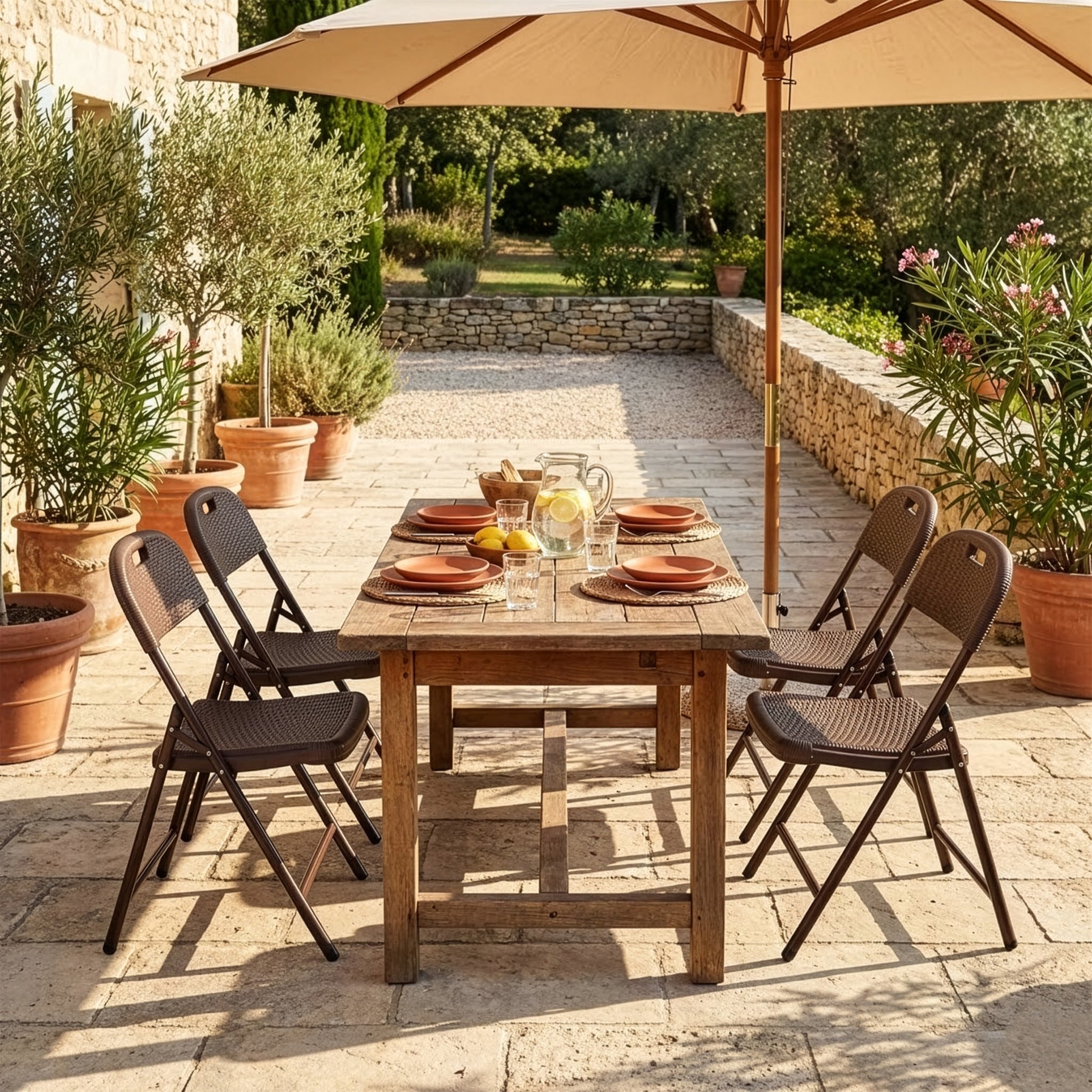 Klappstuhl 2er Set | Niigata | Brauner Gartenstuhl klappbar in Rattan-Optik