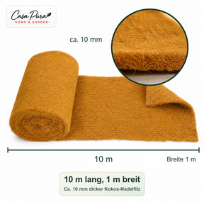 Kokosmatte 100 × 1000 cm | 10 m Rolle aus 100 % Kokosfaser | 10 mm stark