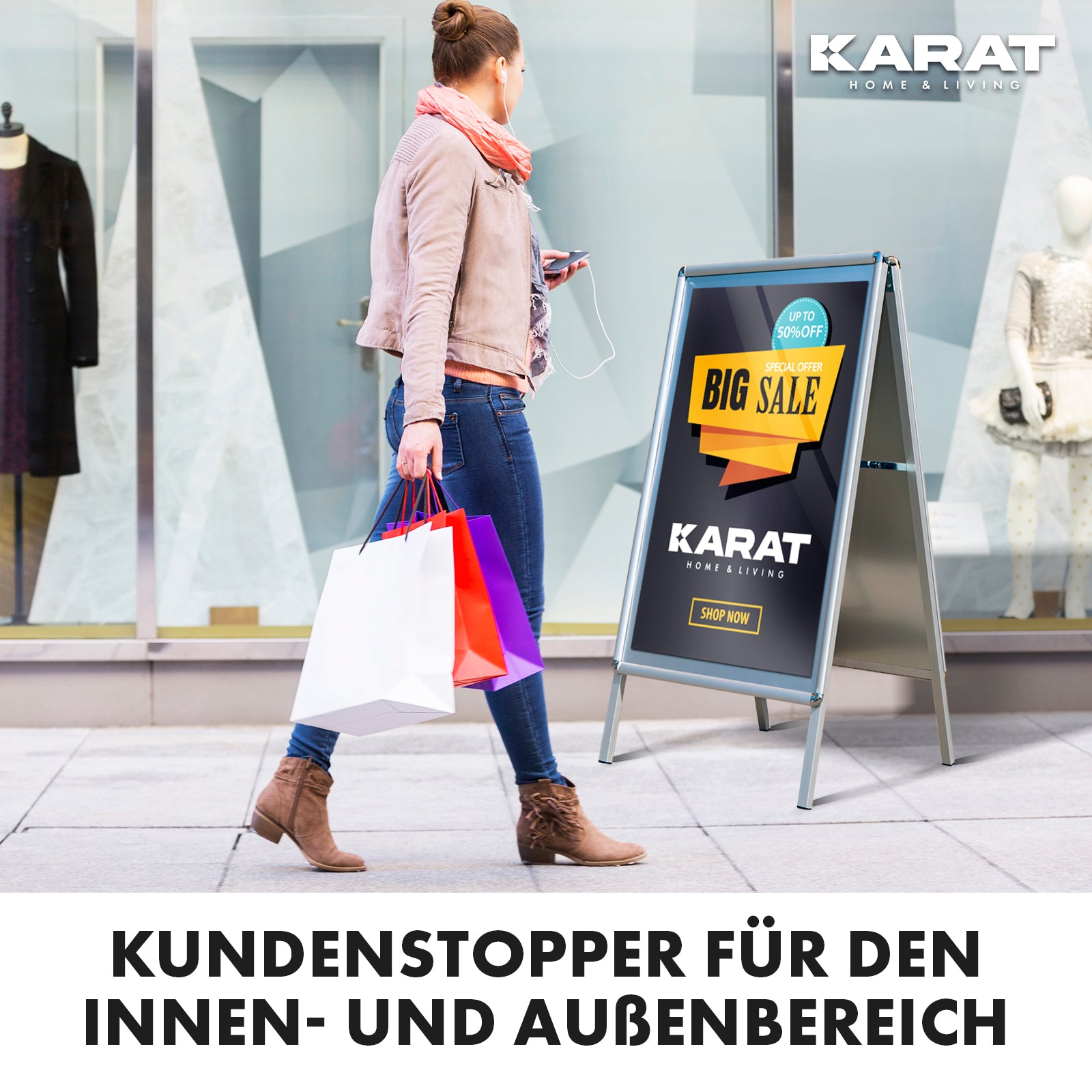 Kundenstopper | DIN A1 & A2 | Doppelseitiger Gehwegaufsteller, Werbeaufsteller aus Aluminium