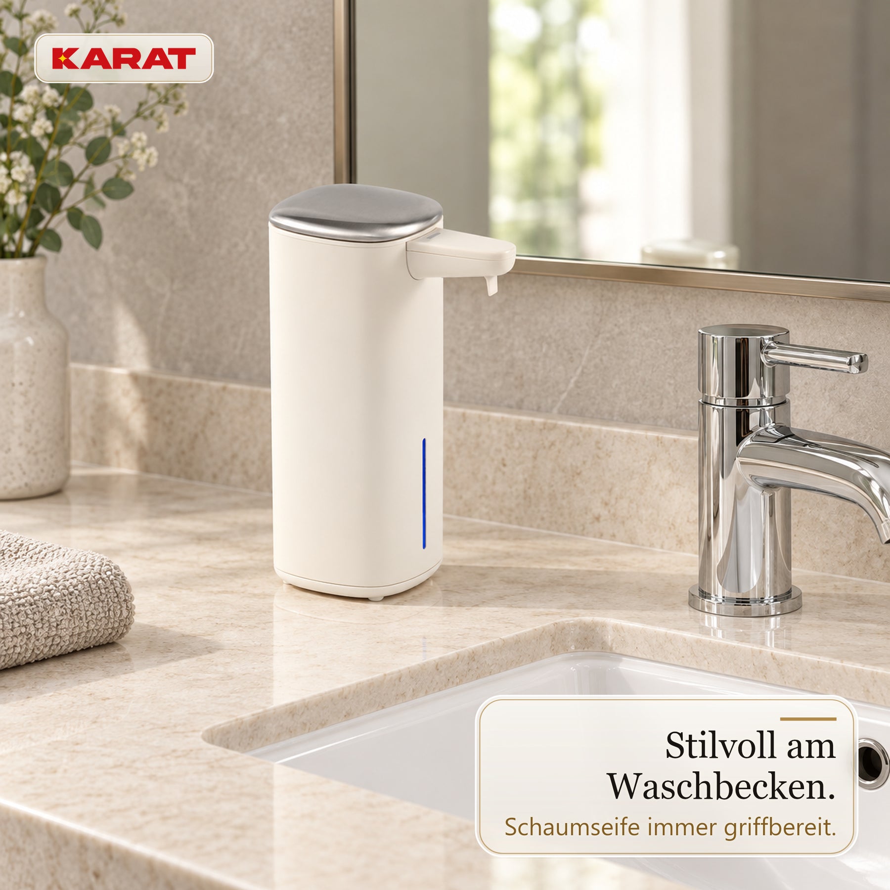 Automatischer Schaumseifenspender | Liora | Berührungsloser Seifenspender mit Sensor, USB-C-Akku & Edelstahl | 250 ml