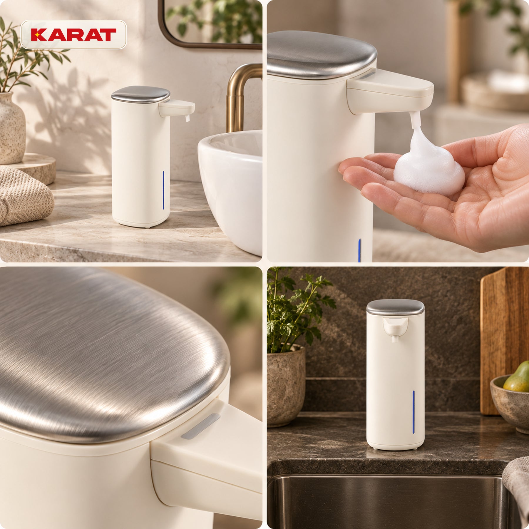 Automatischer Schaumseifenspender | Liora | Berührungsloser Seifenspender mit Sensor, USB-C-Akku & Edelstahl | 250 ml