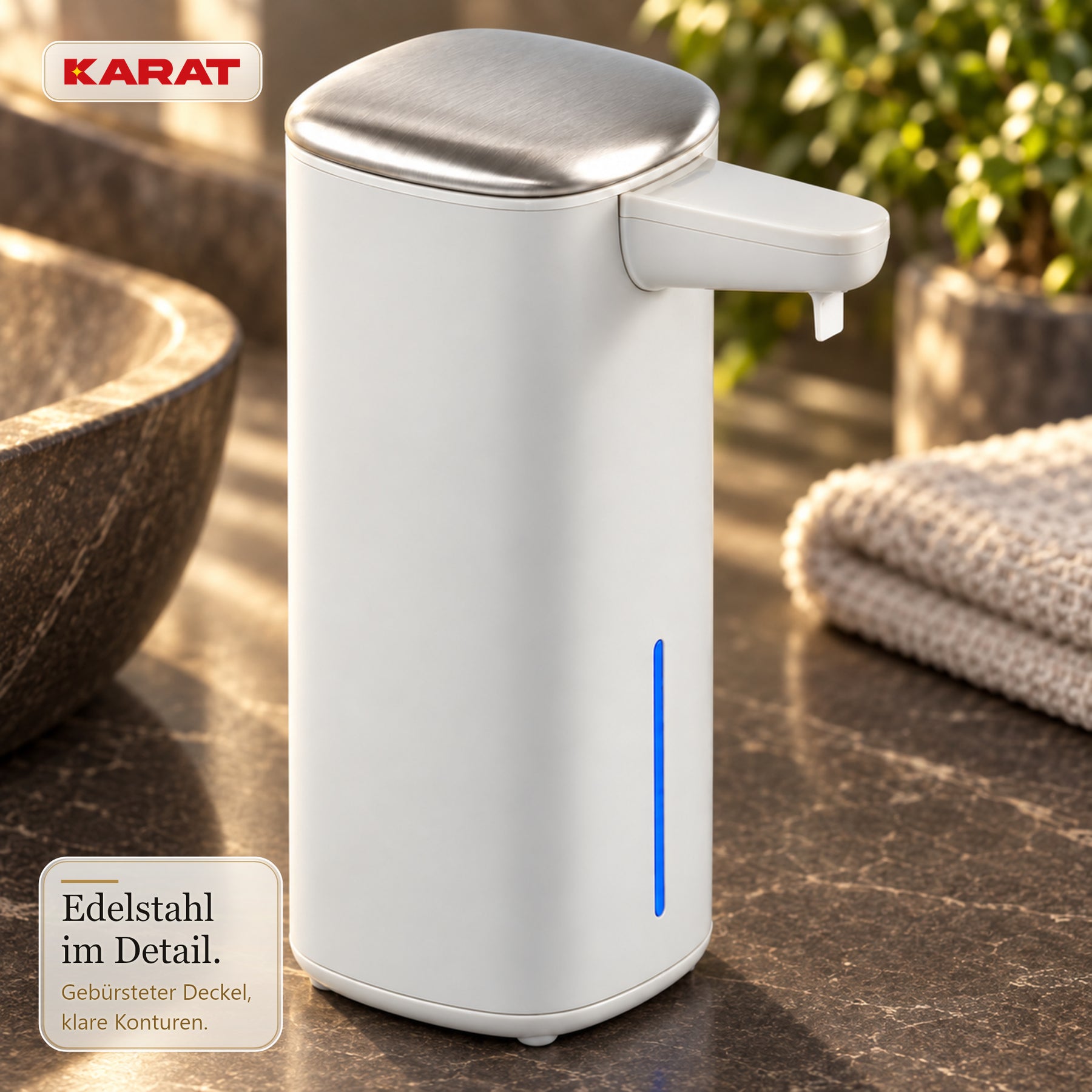 Automatischer Schaumseifenspender | Liora | Berührungsloser Seifenspender mit Sensor, USB-C-Akku & Edelstahl | 250 ml