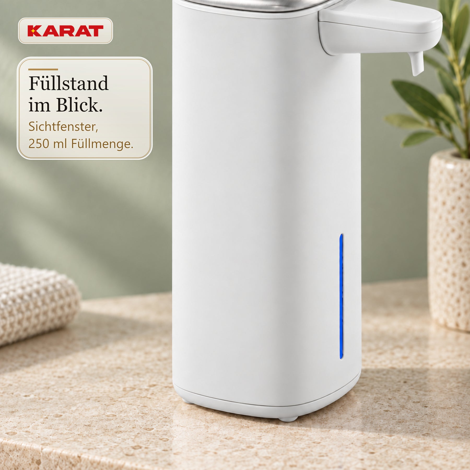 Automatischer Schaumseifenspender | Liora | Berührungsloser Seifenspender mit Sensor, USB-C-Akku & Edelstahl | 250 ml