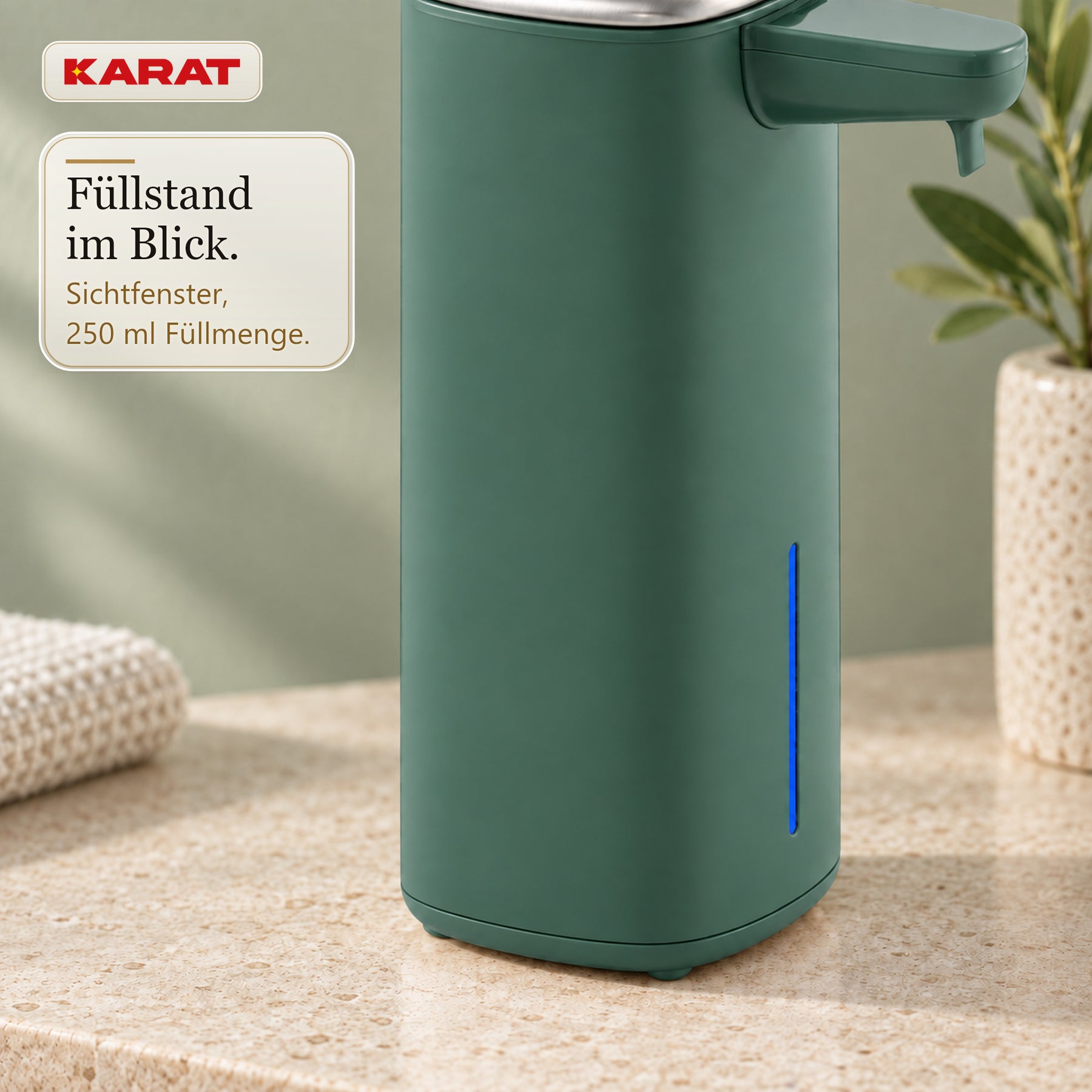 Automatischer Schaumseifenspender | Liora | Berührungsloser Seifenspender mit Sensor, USB-C-Akku & Edelstahl | 250 ml