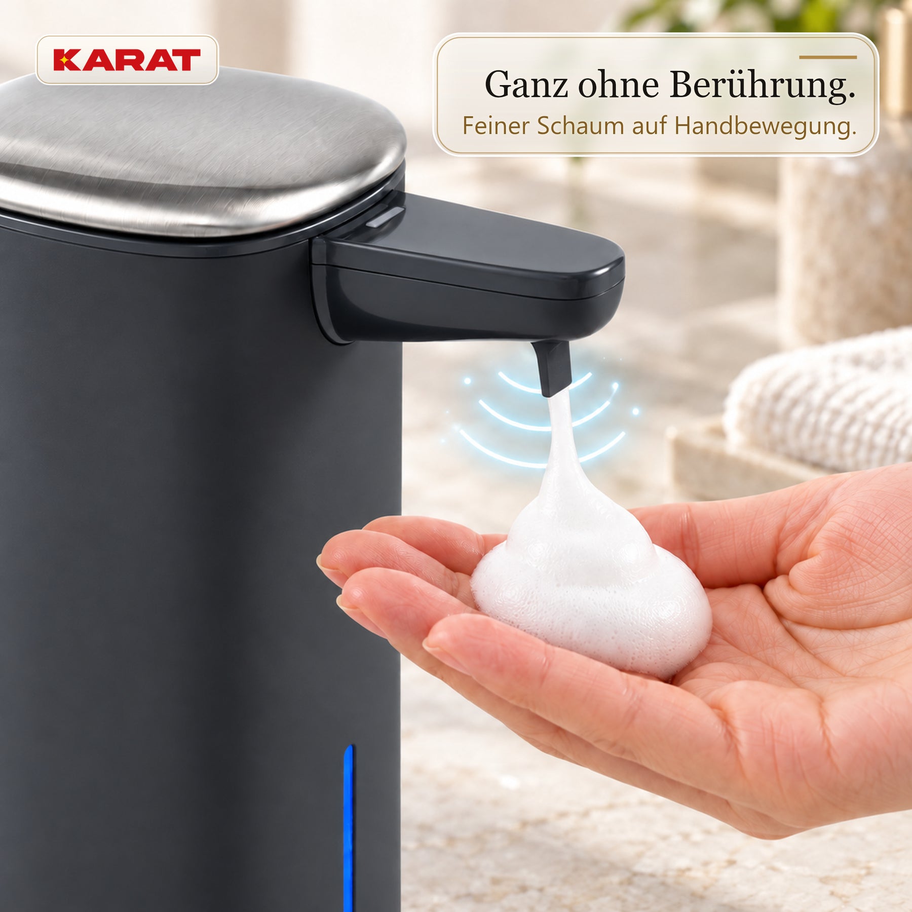 Automatischer Schaumseifenspender | Liora | Berührungsloser Seifenspender mit Sensor, USB-C-Akku & Edelstahl | 250 ml