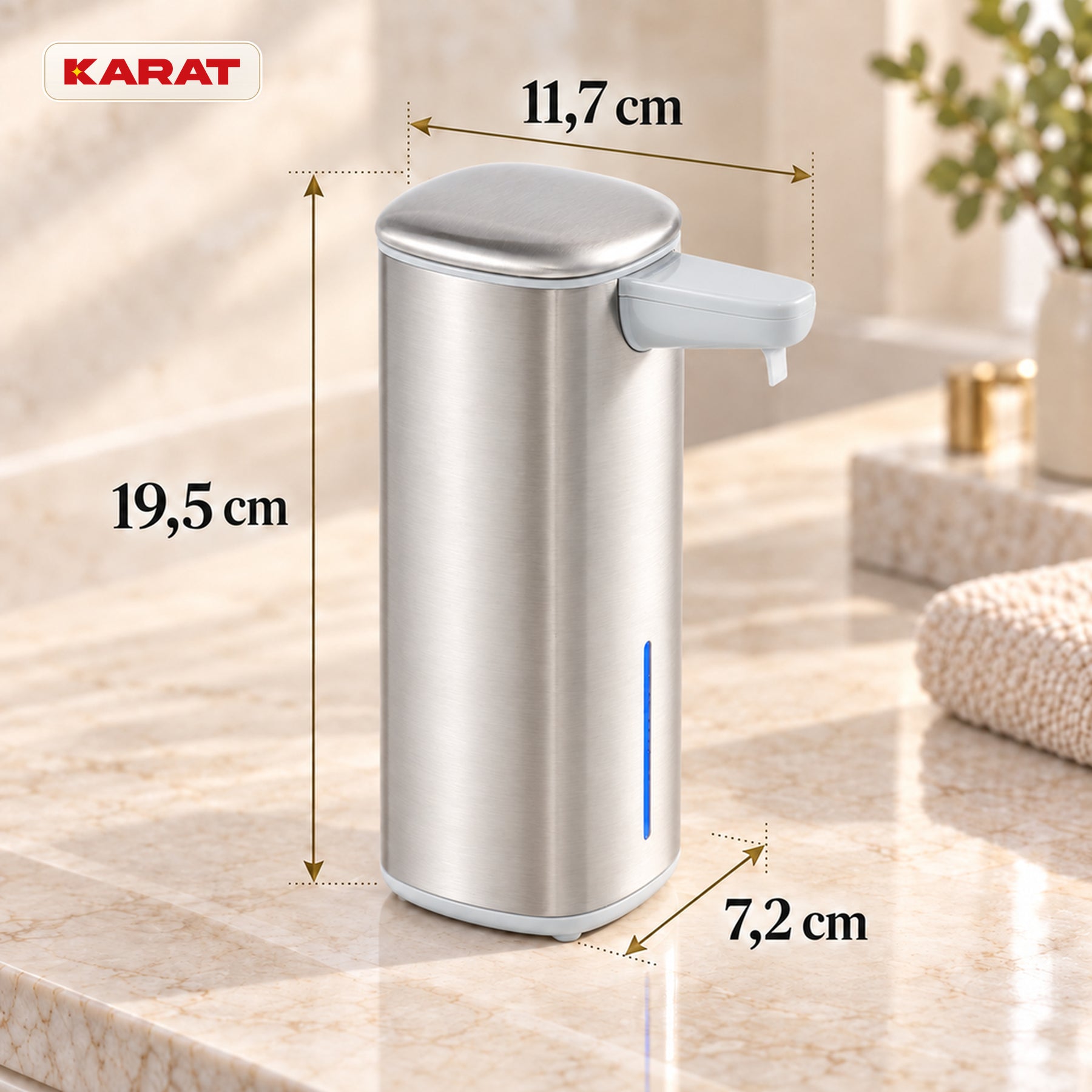 Automatischer Schaumseifenspender | Liora | Berührungsloser Seifenspender mit Sensor, USB-C-Akku & Edelstahl | 250 ml