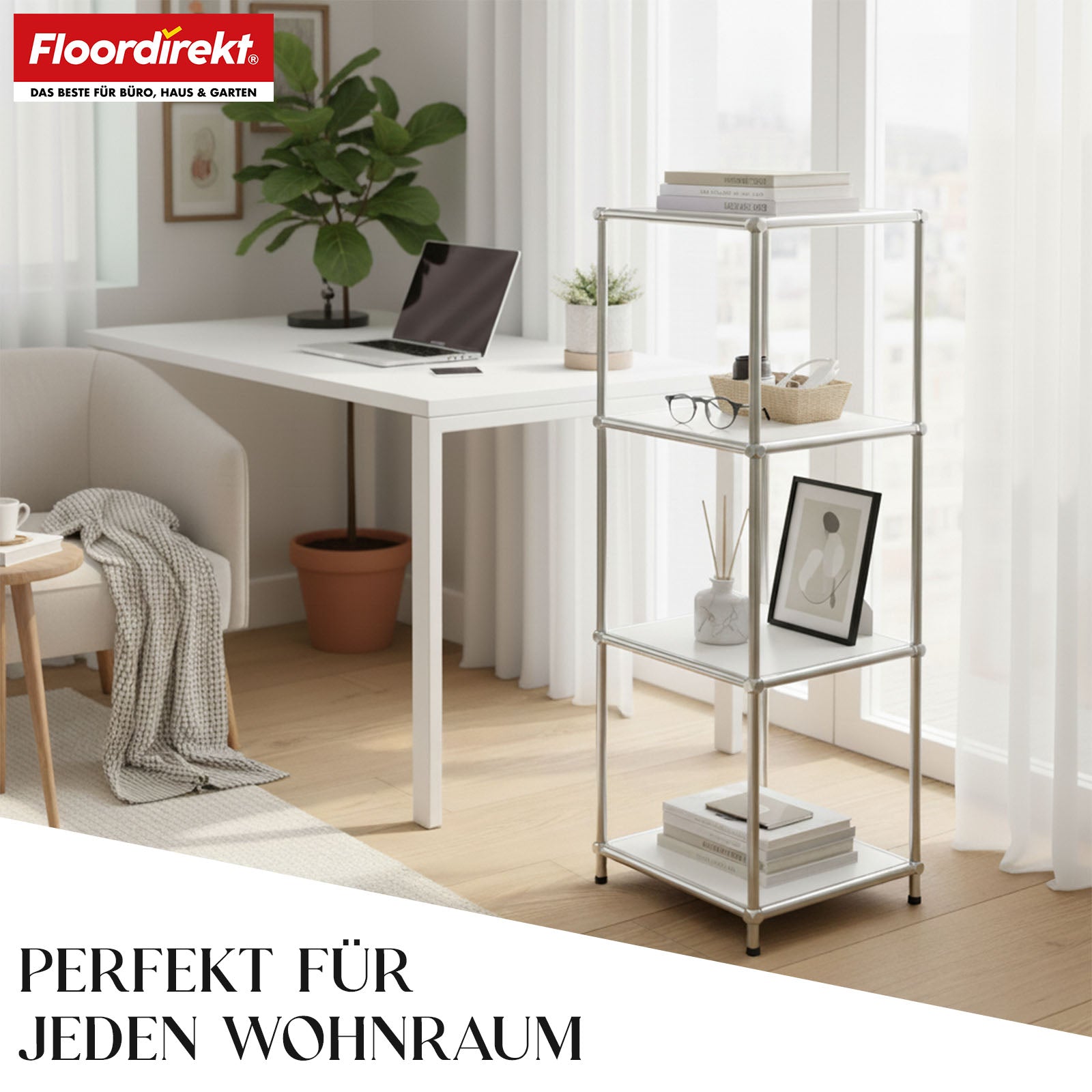 Metallregal | Concept Epure MK-005 | 4-stöckiges Ablageregal mit offenen Ablagen | In mehreren Farben erhältlich