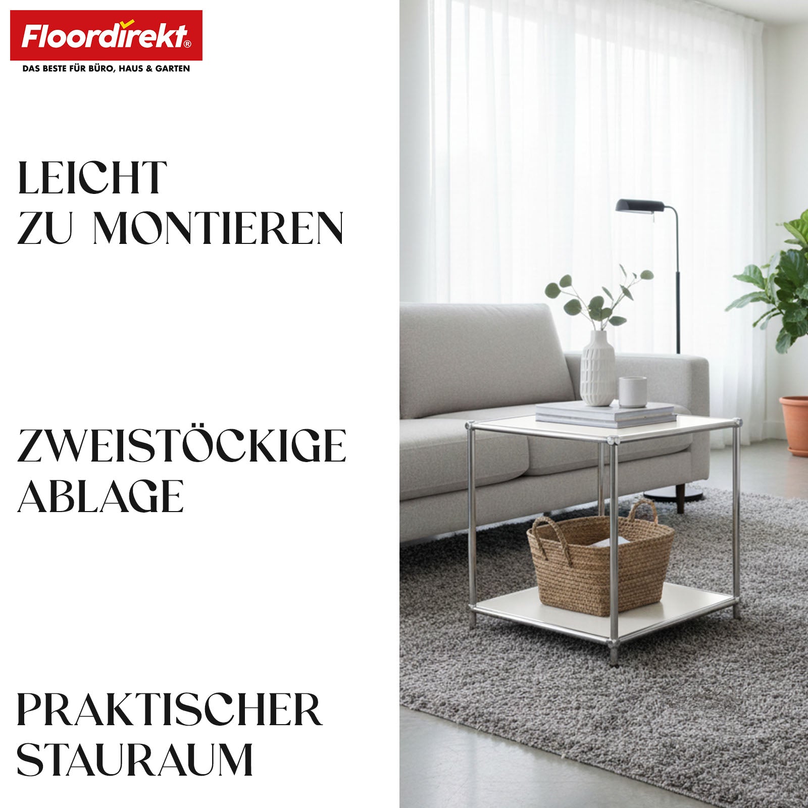 Metallregal | Concept Epure MK-012 | Offenes Beistell- & Aufbewahrungsregal mit 2 Ablagen | In mehreren Farben erhältlich