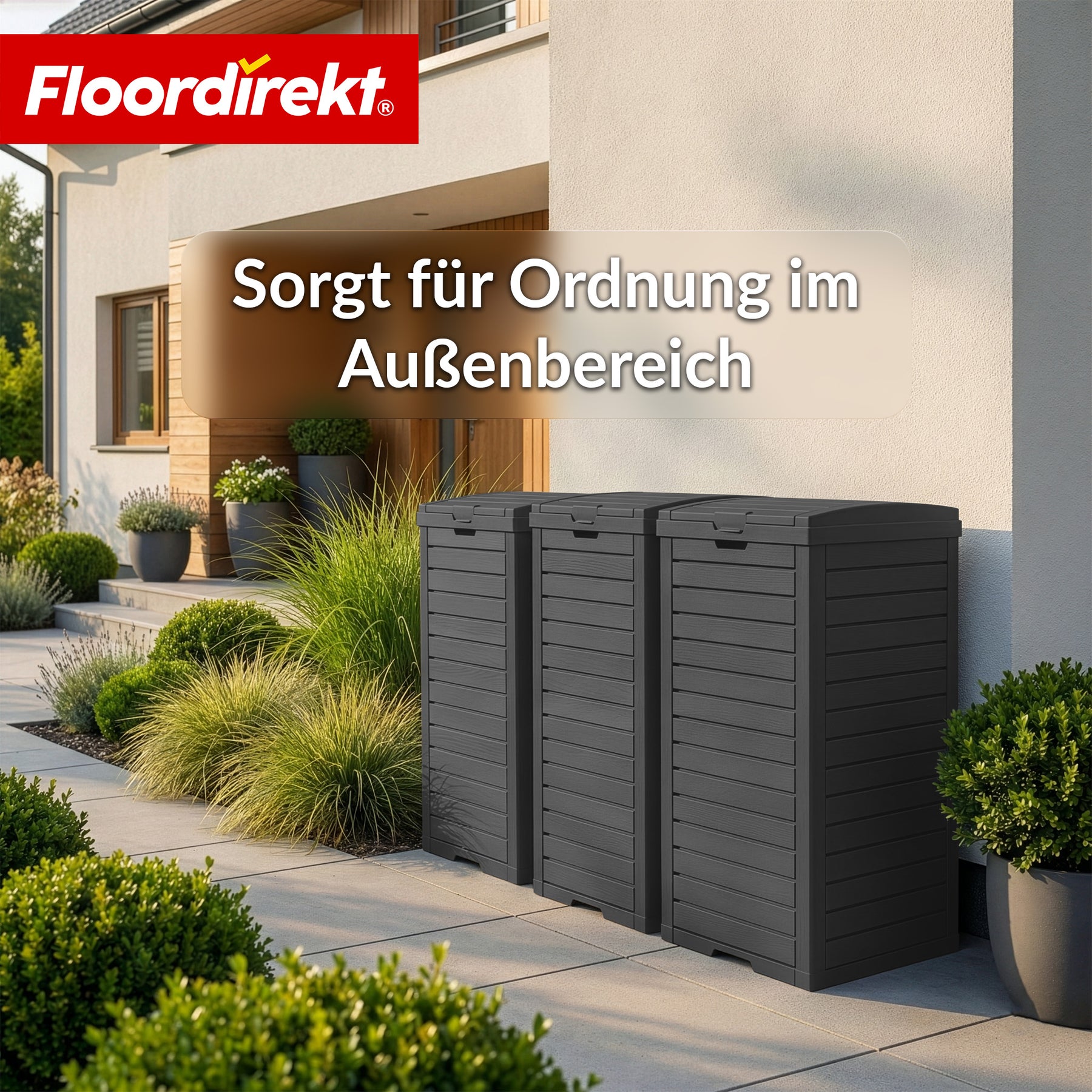 Outdoor Mülleimer in Holz-Optik | Wetterfester Müllbehälter für Garten & Terrasse | 118L / 230L