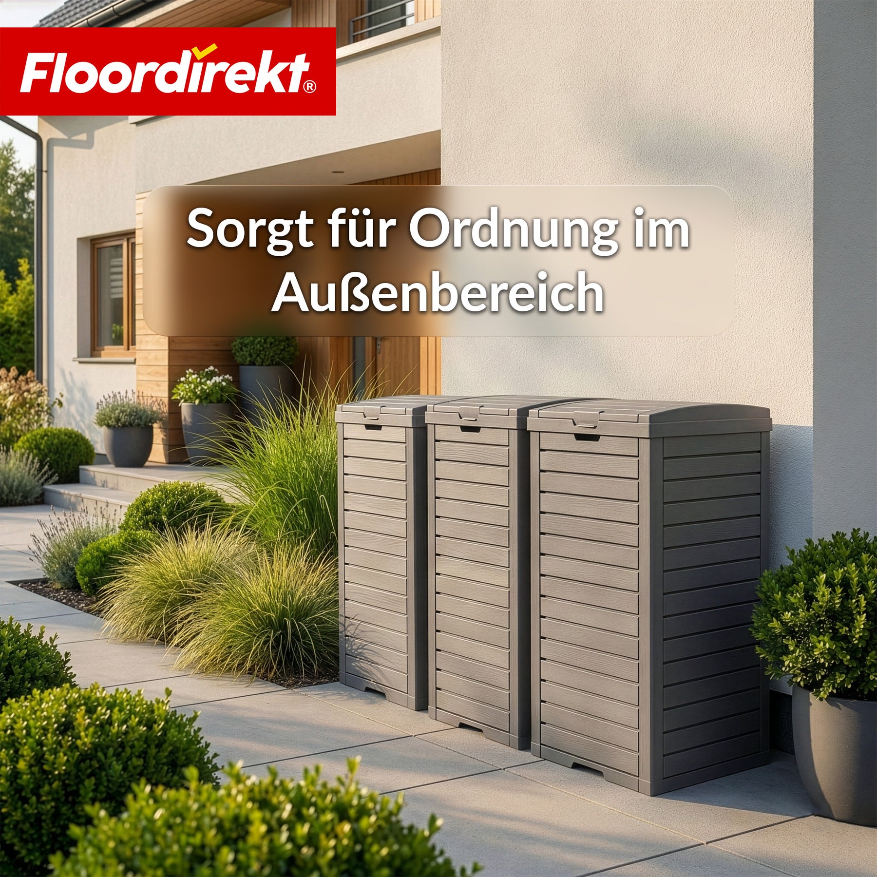 Outdoor Mülleimer in Holz-Optik | Wetterfester Müllbehälter für Garten & Terrasse | 118L / 230L