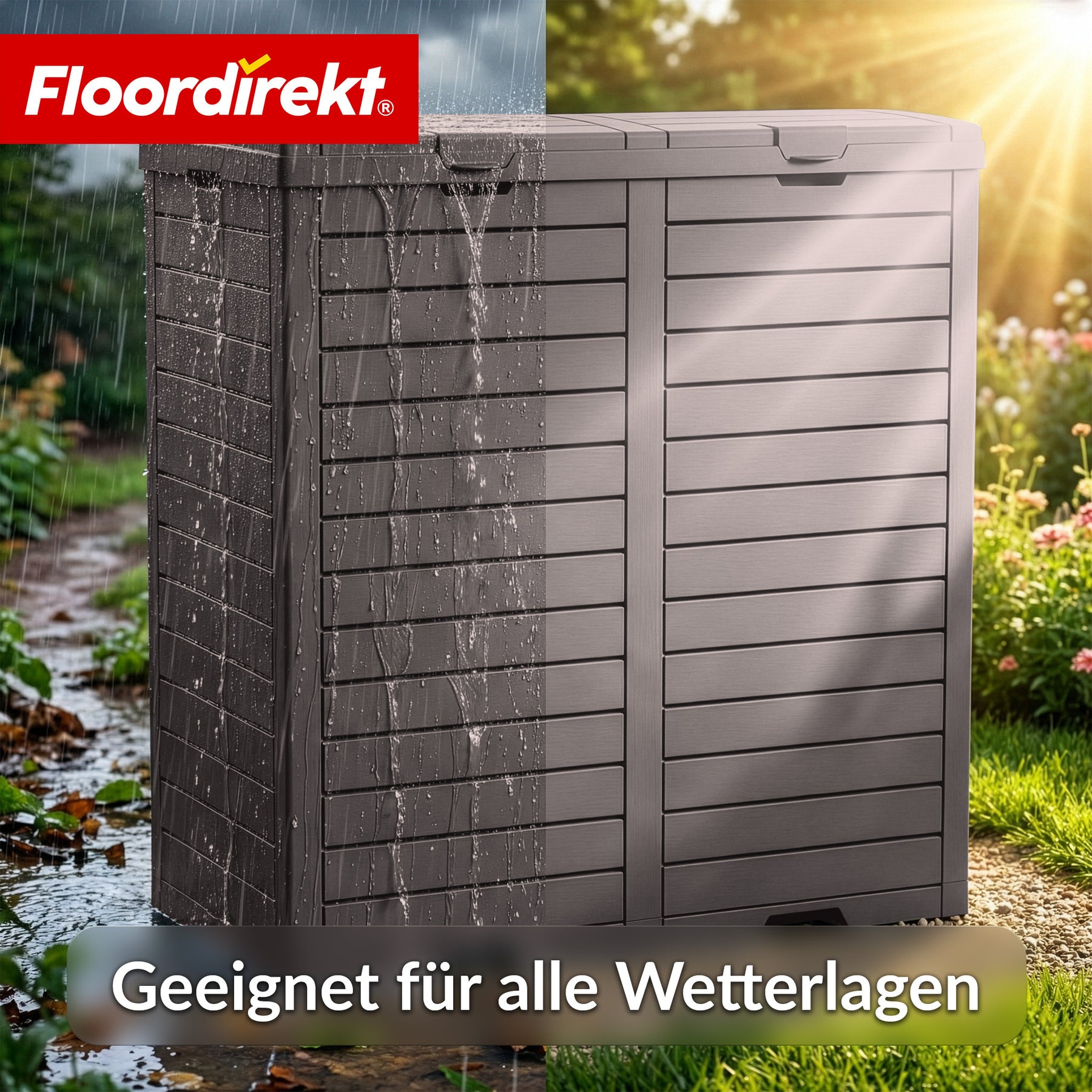 Outdoor Mülleimer in Holz-Optik | Wetterfester Müllbehälter für Garten & Terrasse | 118L / 230L