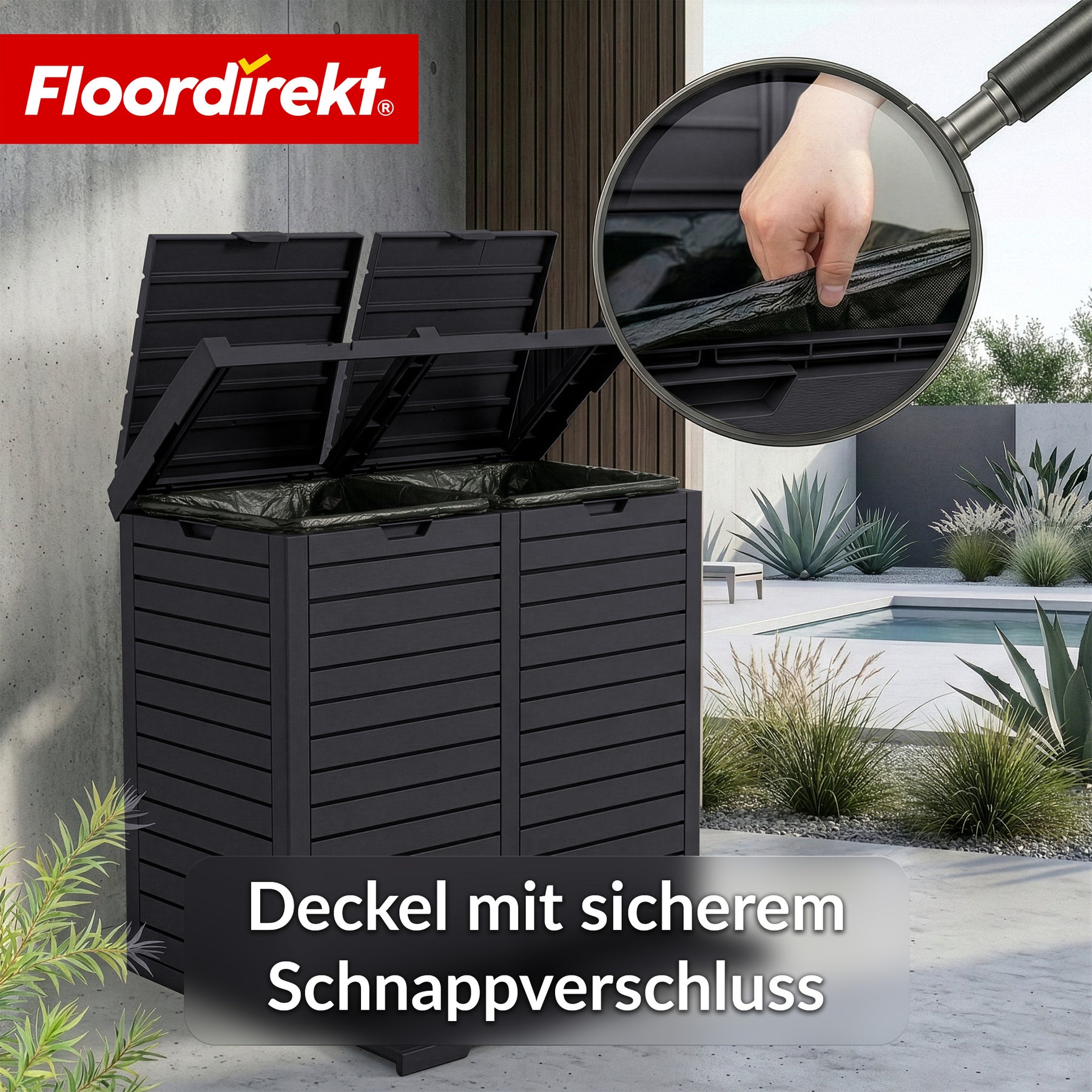 Outdoor Mülleimer in Holz-Optik | Wetterfester Müllbehälter für Garten & Terrasse | 118L / 230L