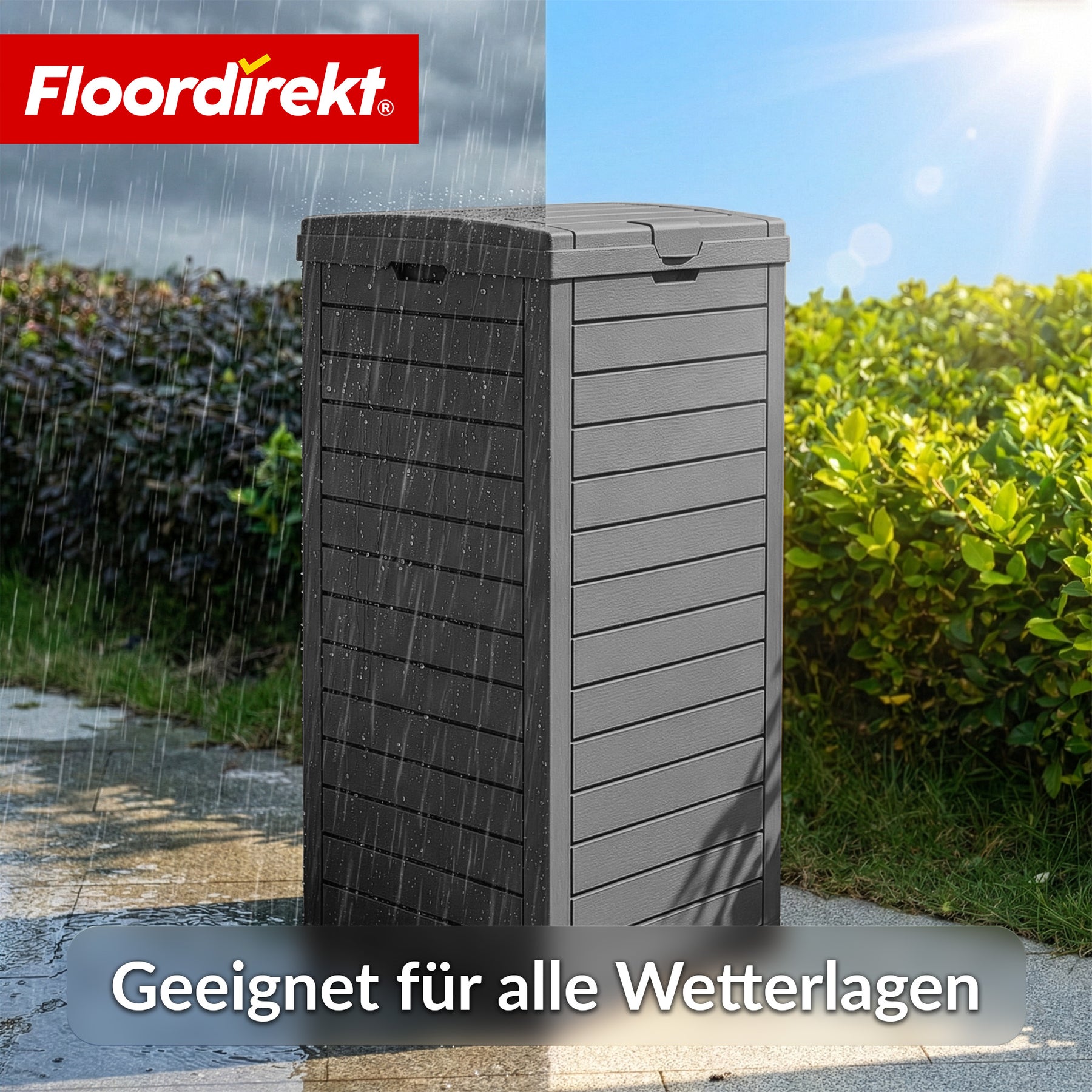 Outdoor Mülleimer in Holz-Optik | Wetterfester Müllbehälter für Garten & Terrasse | 118L / 230L