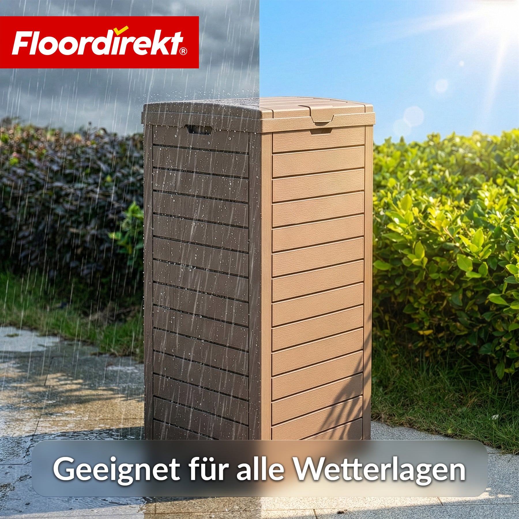 Outdoor Mülleimer in Holz-Optik | Wetterfester Müllbehälter für Garten & Terrasse | 118L / 230L