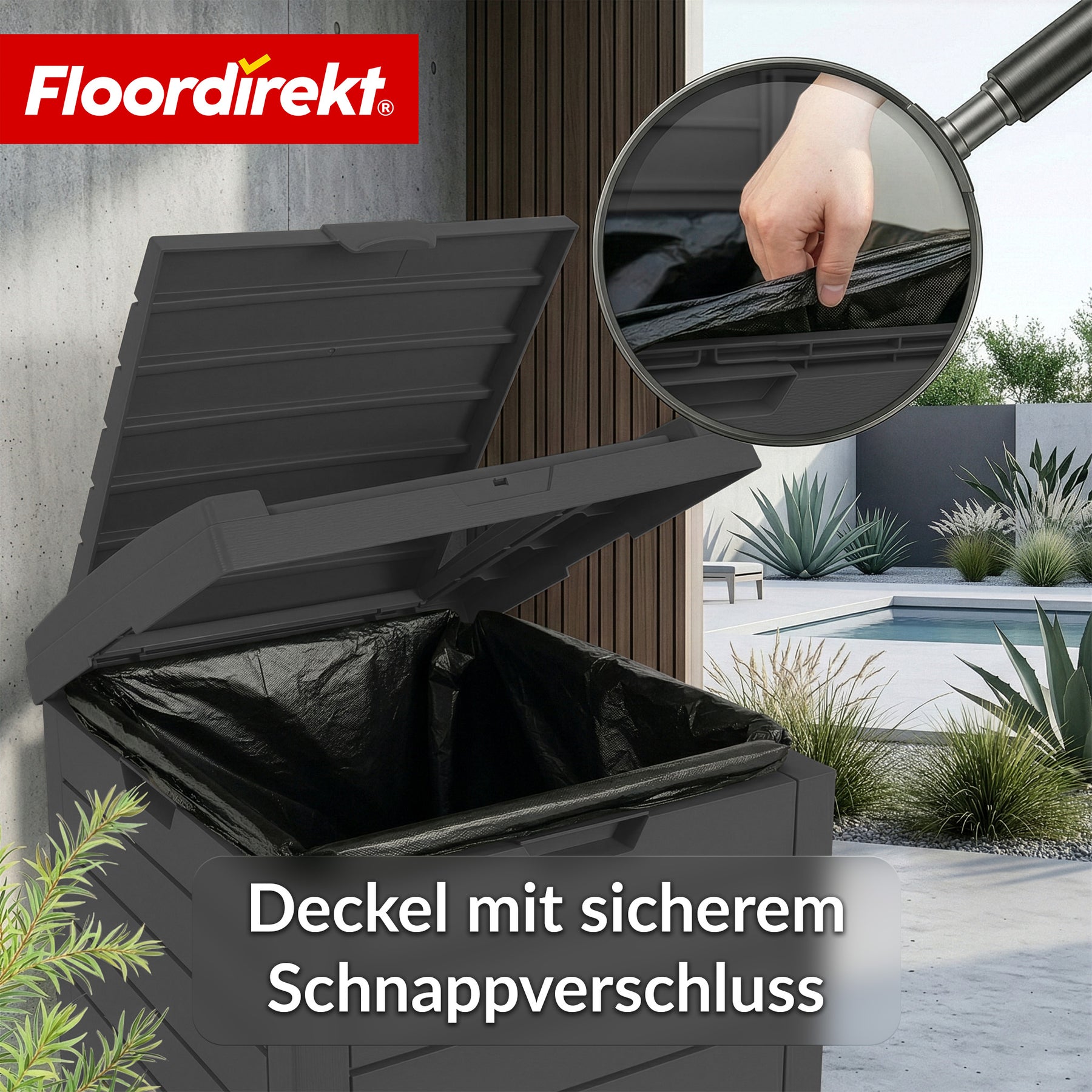 Outdoor Mülleimer in Holz-Optik | Wetterfester Müllbehälter für Garten & Terrasse | 118L / 230L
