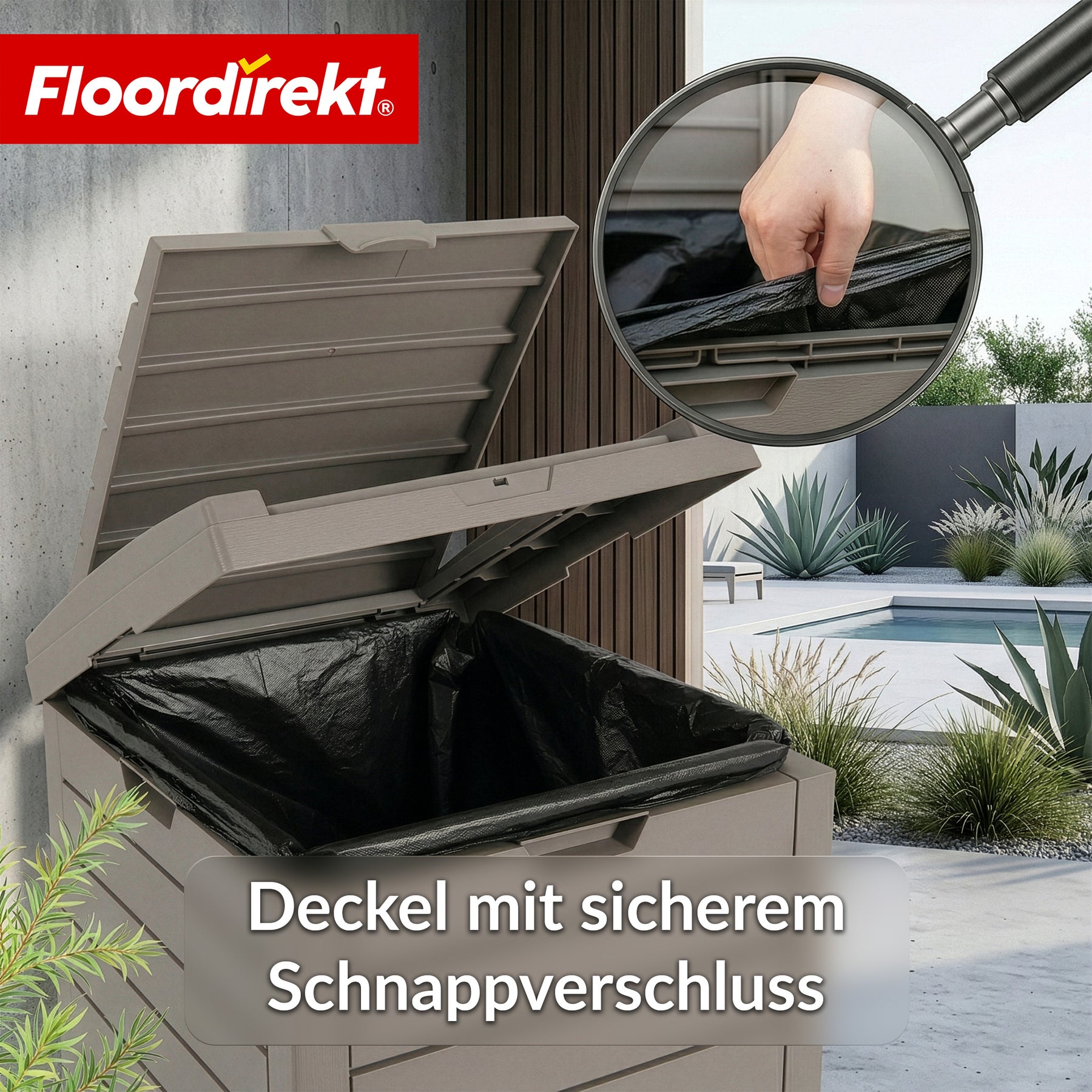 Outdoor Mülleimer in Holz-Optik | Wetterfester Müllbehälter für Garten & Terrasse | 118L / 230L