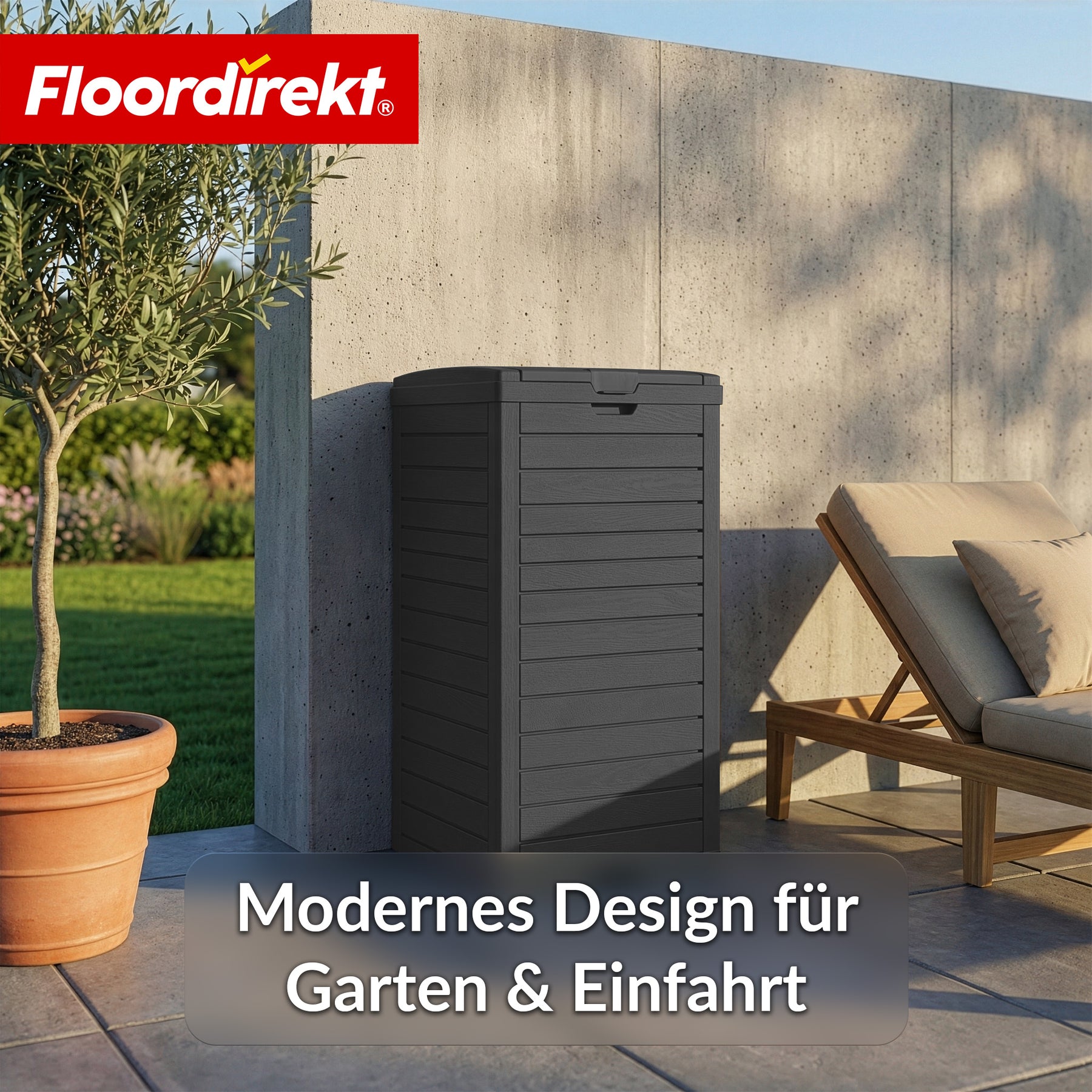 Outdoor Mülleimer in Holz-Optik | Wetterfester Müllbehälter für Garten & Terrasse | 118L / 230L