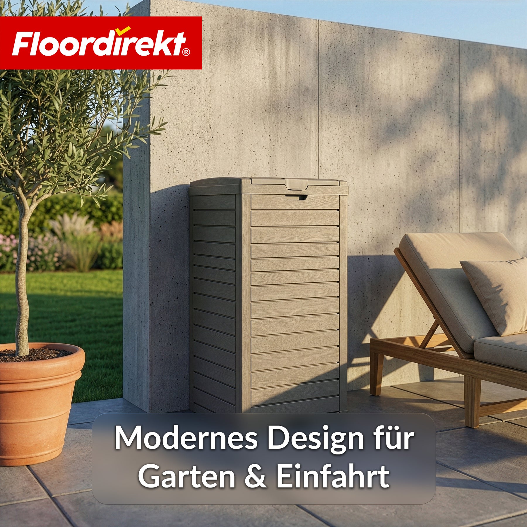 Outdoor Mülleimer in Holz-Optik | Wetterfester Müllbehälter für Garten & Terrasse | 118L / 230L