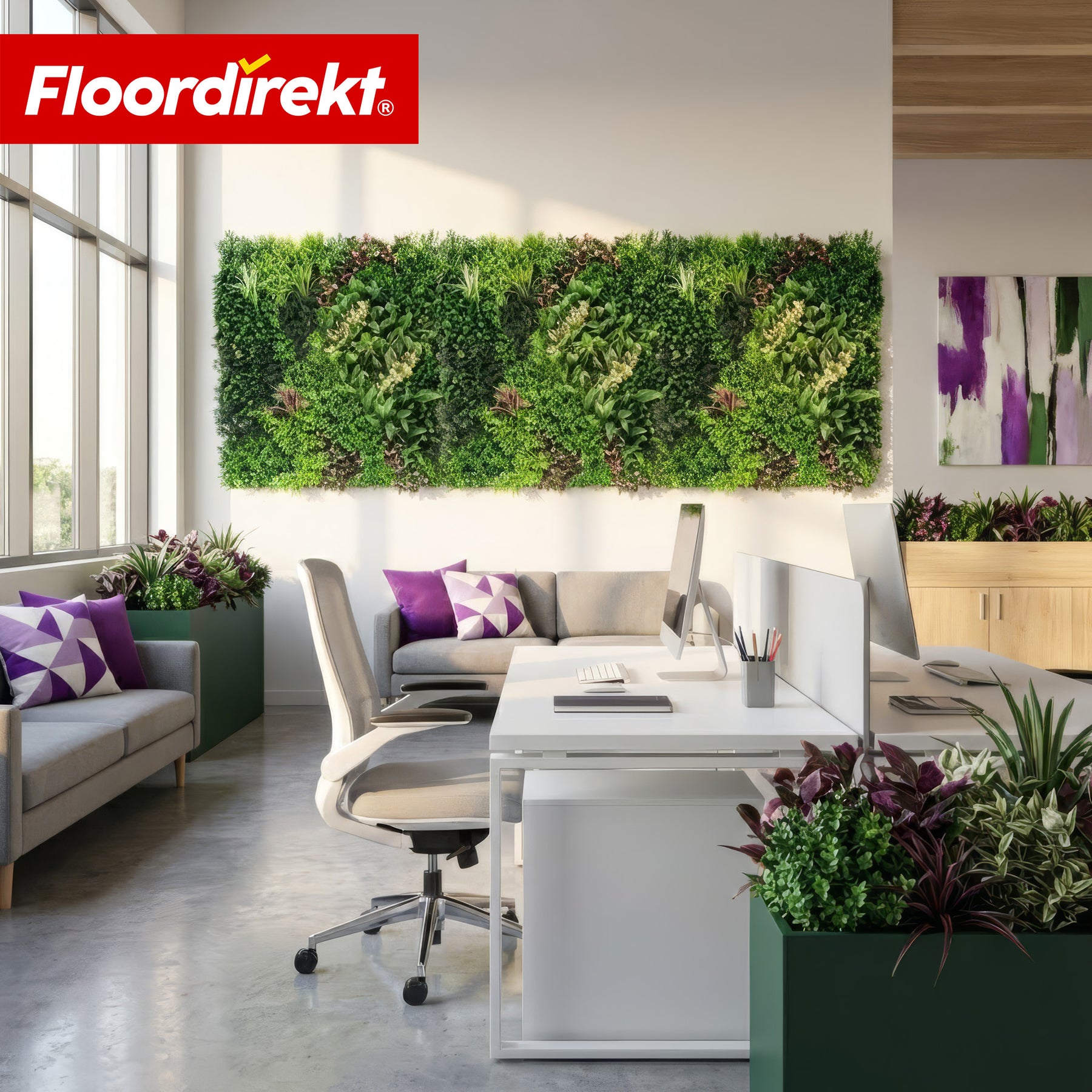 Pflanzenwand | Hera | Natürliches, pflegefreies Kunstpflanzen-Panel | Sonnenbeständig & erweiterbar mit Klick-System | 100 × 100 cm