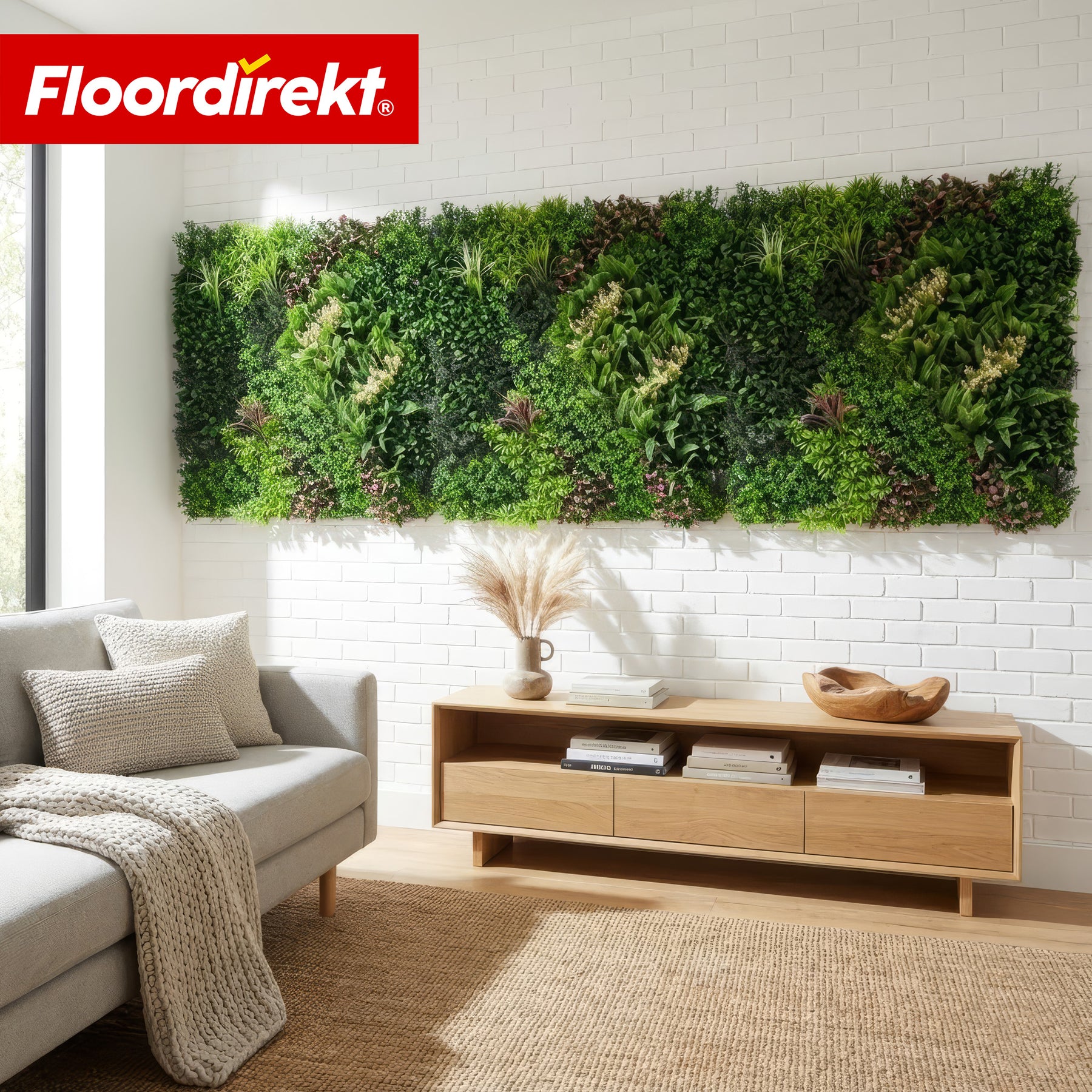 Pflanzenwand | Hera | Natürliches, pflegefreies Kunstpflanzen-Panel | Sonnenbeständig & erweiterbar mit Klick-System | 100 × 100 cm