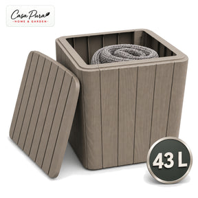Gartenbox | Porto | Wetterfeste Aufbewahrungsbox 43 L aus Kunststoff in Holzoptik | Als Beistelltisch nutzbar | 2 Farben