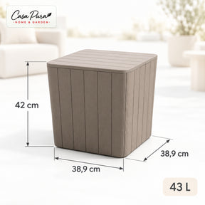 Gartenbox | Porto | Wetterfeste Aufbewahrungsbox 43 L aus Kunststoff in Holzoptik | Als Beistelltisch nutzbar | 2 Farben
