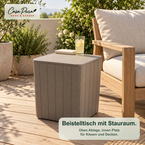 Gartenbox | Porto | Wetterfeste Aufbewahrungsbox 43 L aus Kunststoff in Holzoptik | Als Beistelltisch nutzbar | 2 Farben