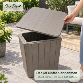 Gartenbox | Porto | Wetterfeste Aufbewahrungsbox 43 L aus Kunststoff in Holzoptik | Als Beistelltisch nutzbar | 2 Farben