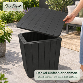 Gartenbox | Porto | Wetterfeste Aufbewahrungsbox 43 L aus Kunststoff in Holzoptik | Als Beistelltisch nutzbar | 2 Farben