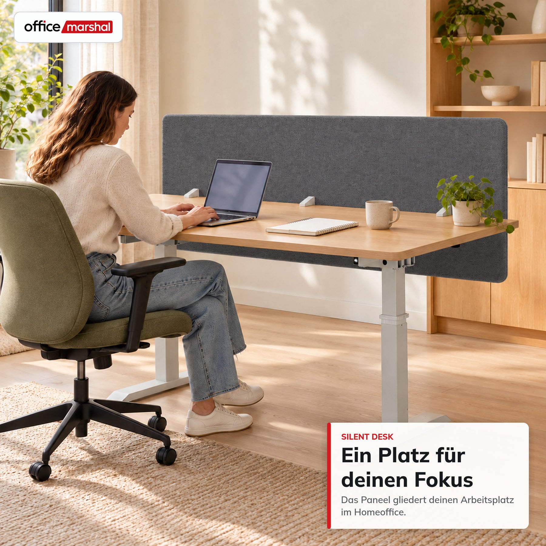 Akustik-Tischtrennwand | Silent Desk | Schreibtisch-Trennwand mit Polyesterbezug & Tischklemmen | 160 × 60 cm | 3 Farben