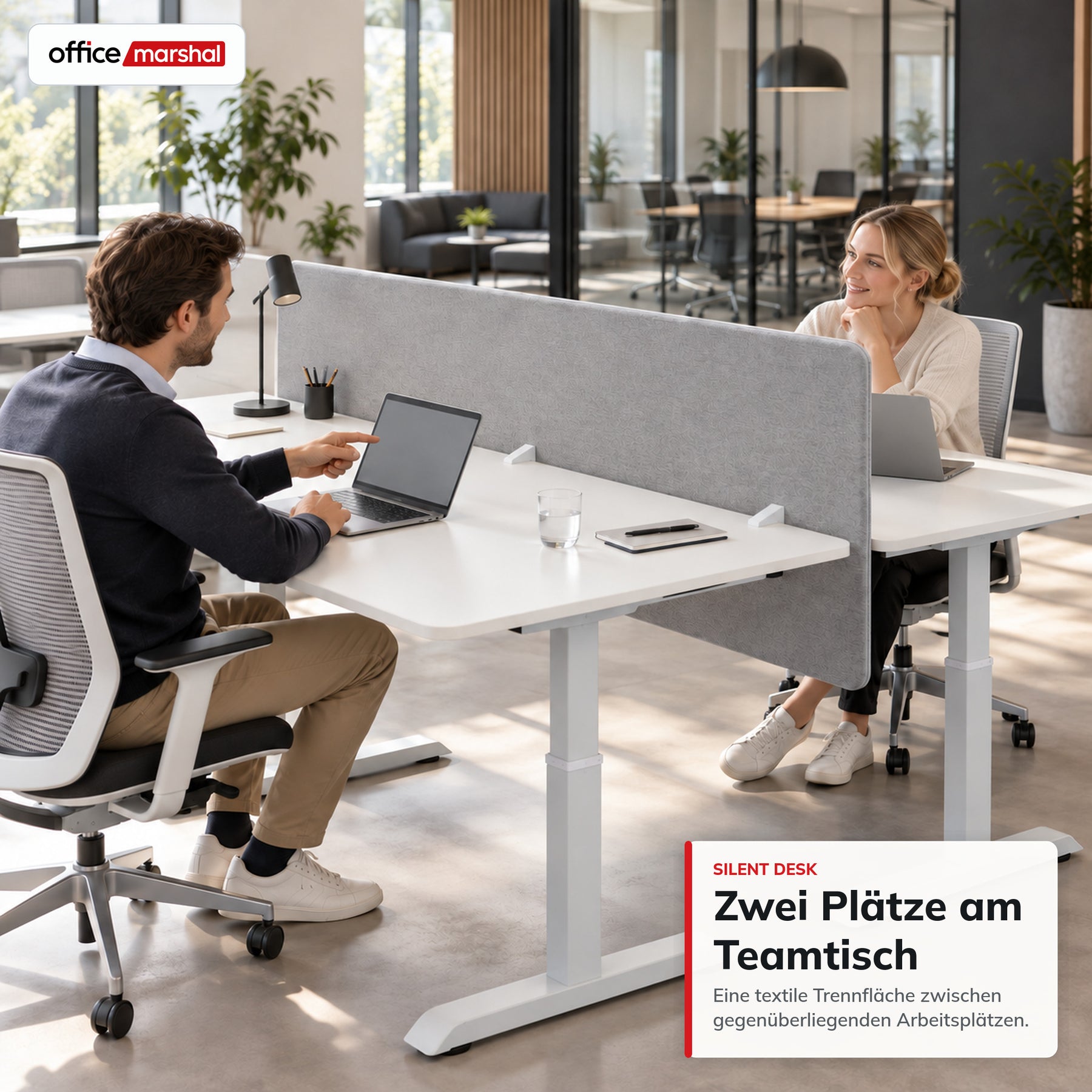 Akustik-Tischtrennwand | Silent Desk | Schreibtisch-Trennwand mit Polyesterbezug & Tischklemmen | 160 × 60 cm | 3 Farben