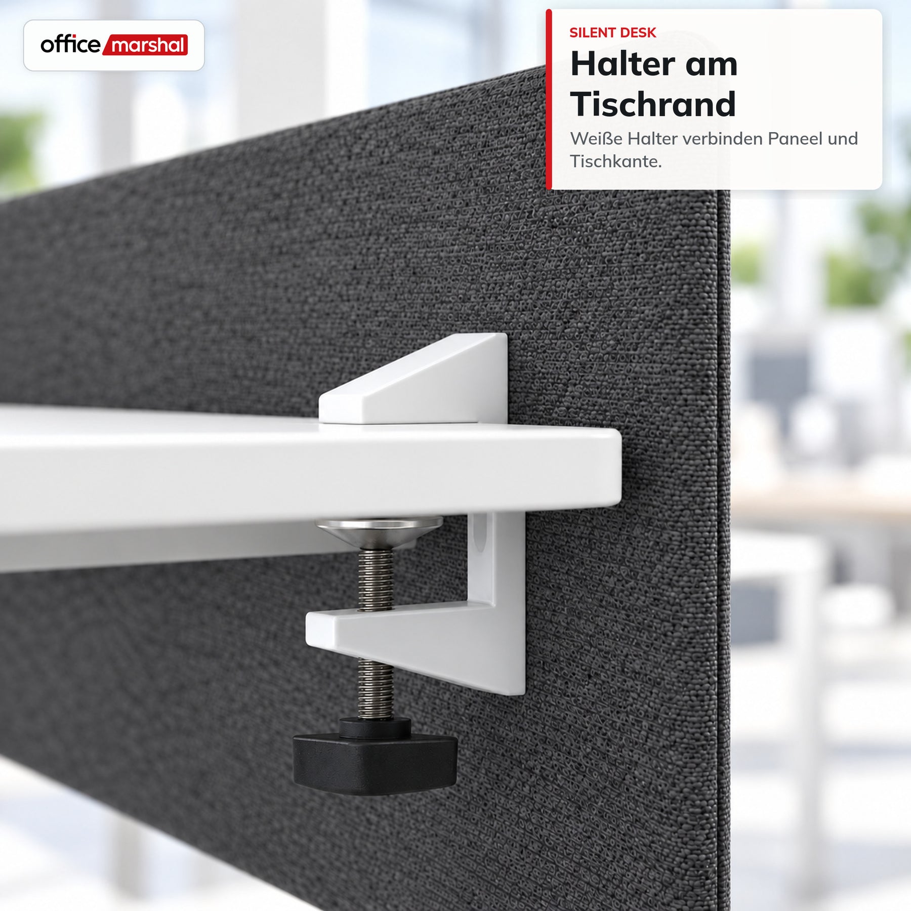 Akustik-Tischtrennwand | Silent Desk | Schreibtisch-Trennwand mit Polyesterbezug & Tischklemmen | 160 × 60 cm | 3 Farben