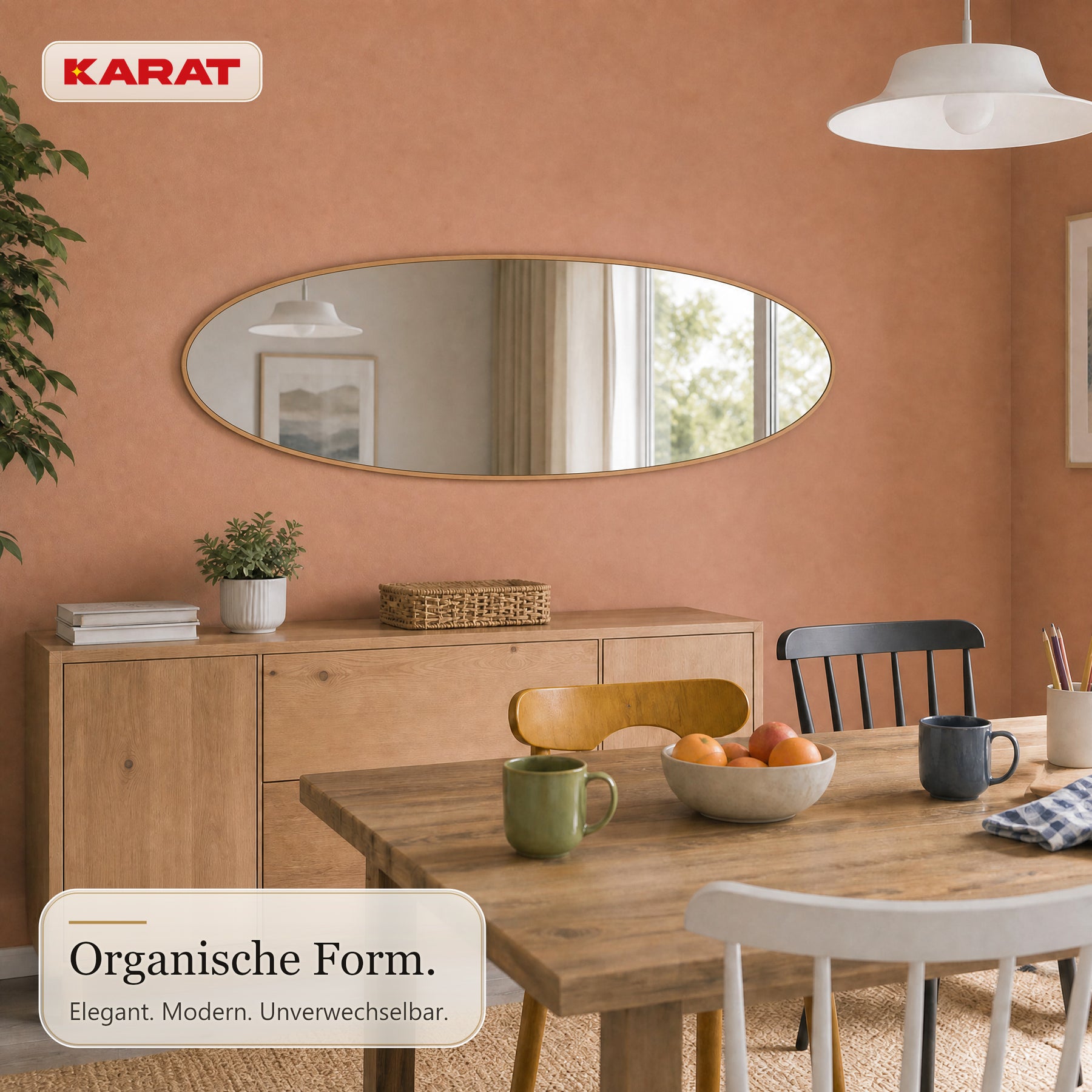 Ganzkörperspiegel | Nina | Organischer Wandspiegel mit Aluminiumrahmen in Holzoptik | 60 × 150 cm