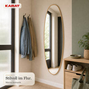Ganzkörperspiegel | Nina | Organischer Wandspiegel mit Aluminiumrahmen in Holzoptik | 60 × 150 cm
