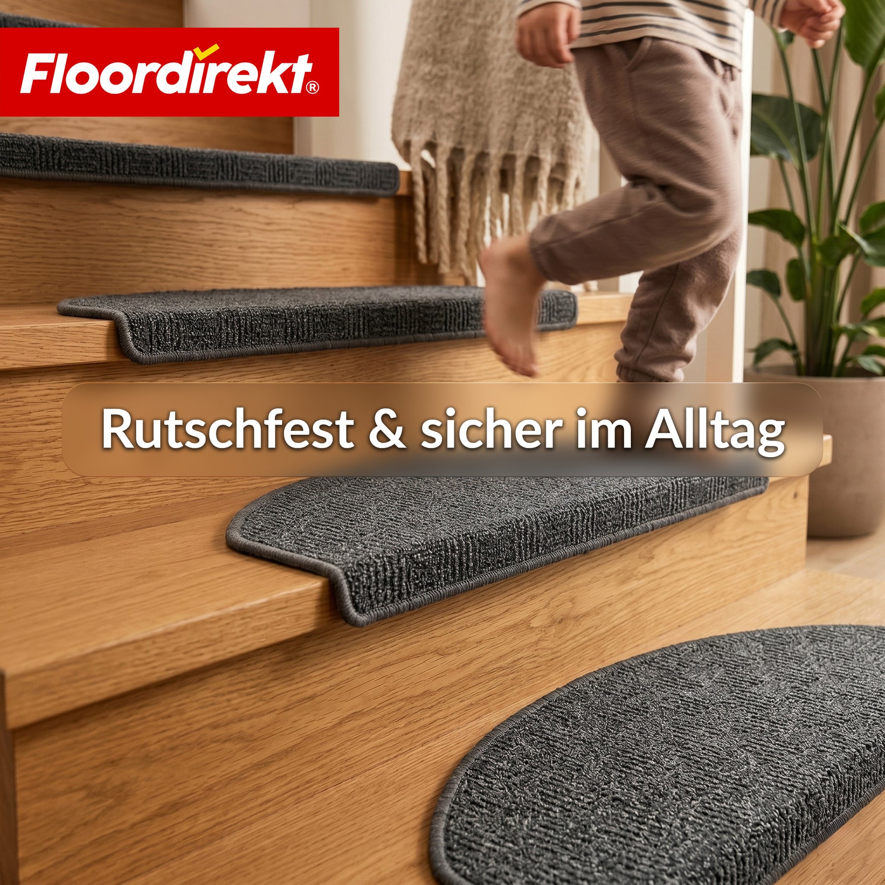Stufenmatte | Monaco | Rutschhemmende Treppenmatte aus Polypropylen, robust, schalldämmend & pflegeleicht in halbrunder Form
