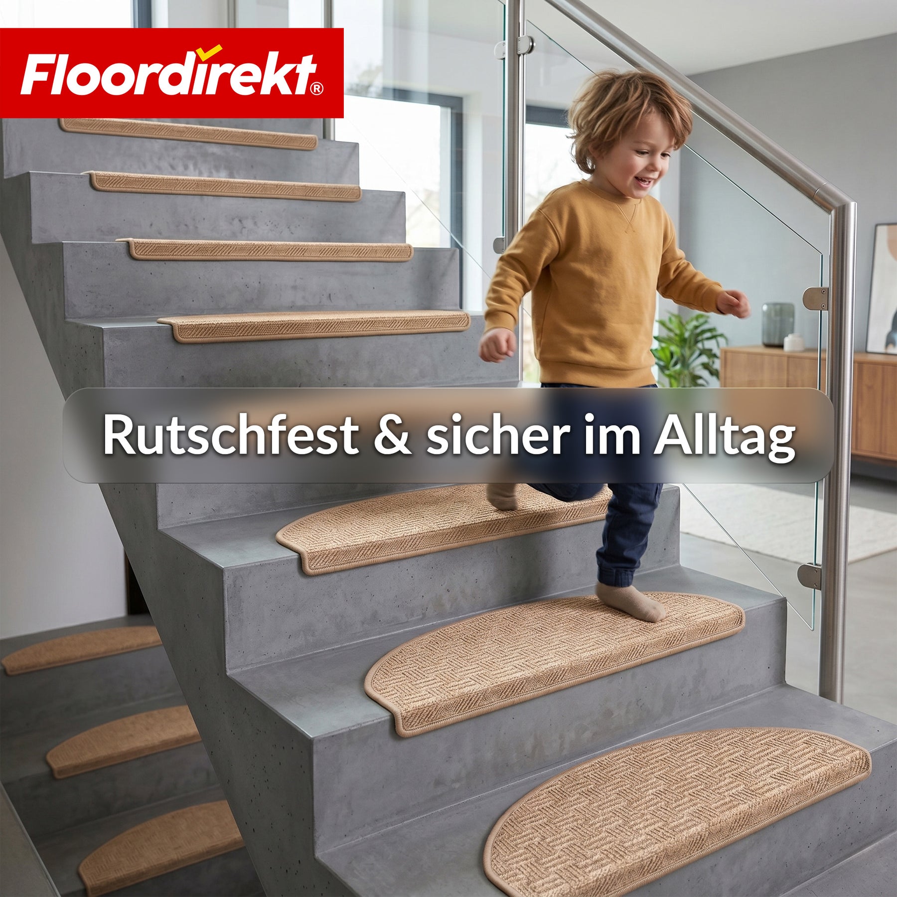 Stufenmatte | Monaco | Rutschhemmende Treppenmatte aus Polypropylen, robust, schalldämmend & pflegeleicht in halbrunder Form