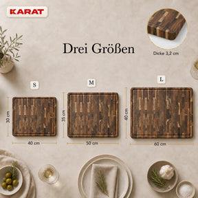 Schneidebrett | Teak Royal Endgrain | Massives Teakholz mit Saftrille & Griffmulden | 3 Größen