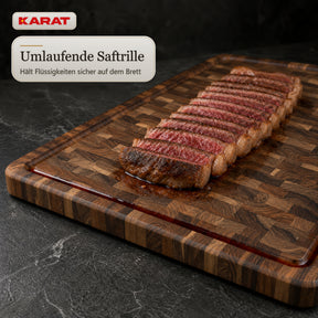 Schneidebrett | Teak Royal Endgrain | Massives Teakholz mit Saftrille & Griffmulden | 3 Größen
